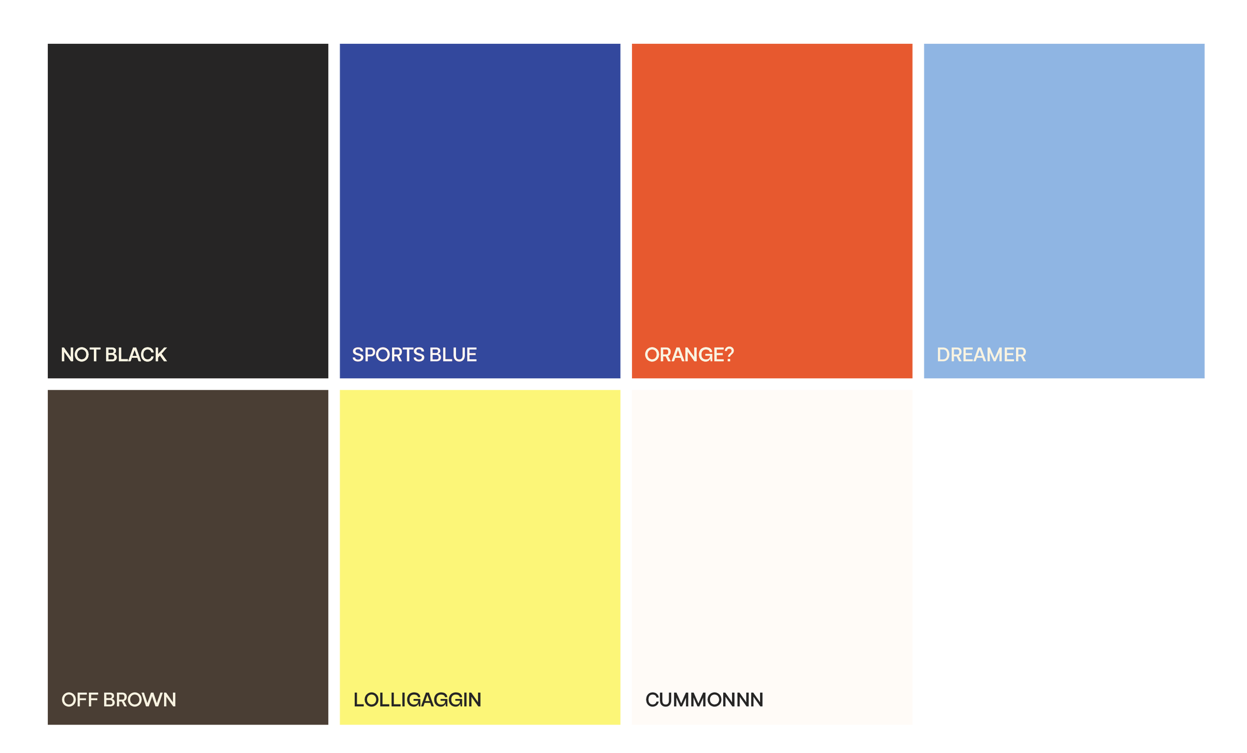colour palette for personal brand and business literacy coach with black, dark blue, orange, light blue, brown, yellow and off white