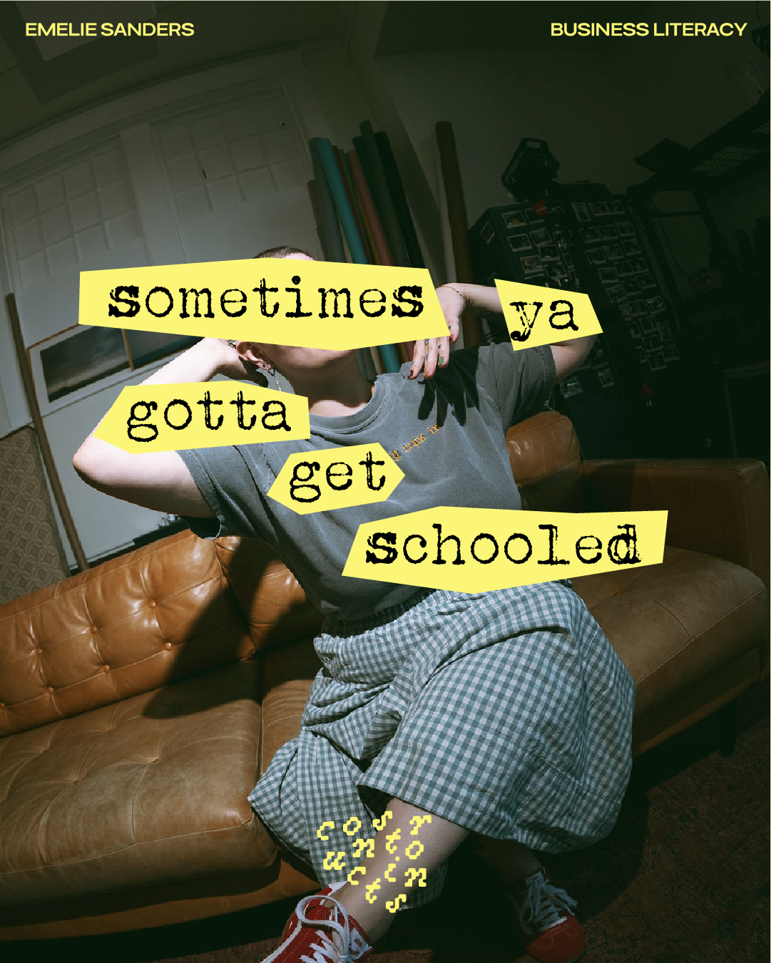 social media post for personal brand that has words somethings ya gotta get schooled over top of yellow colour blocking