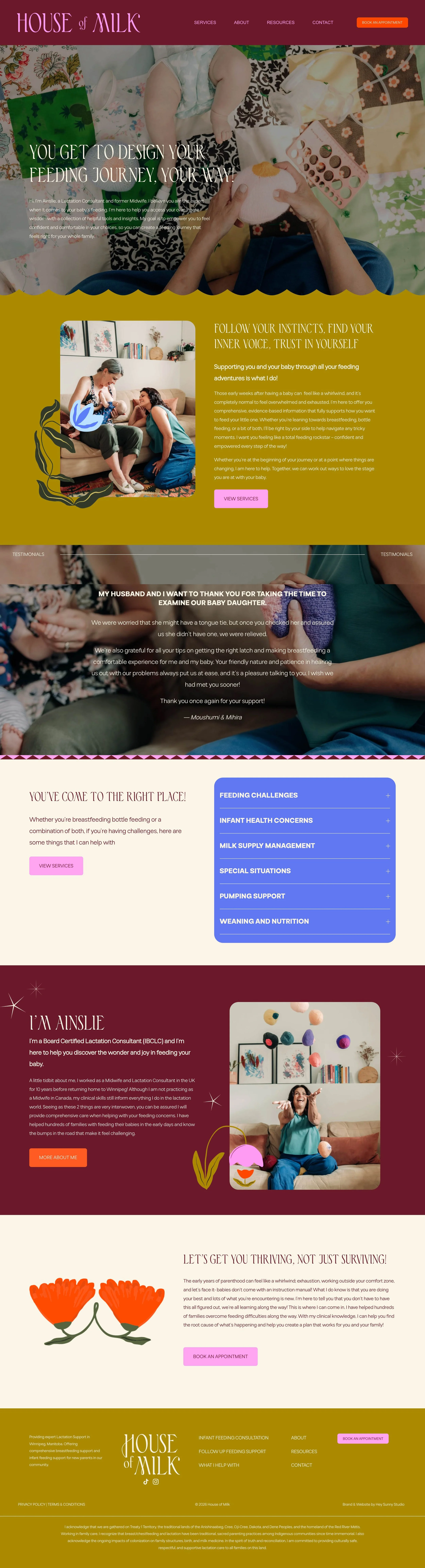 home page website design for lactation consultant
