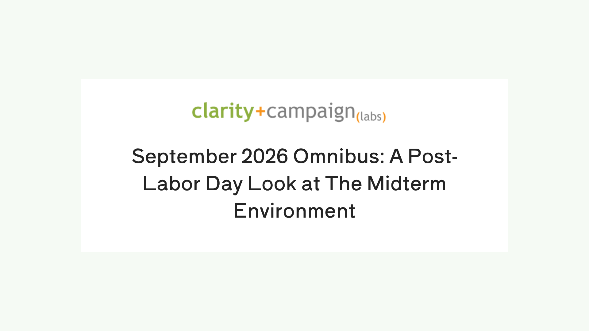 A Post-Labor Day Look at The Midterm Environment