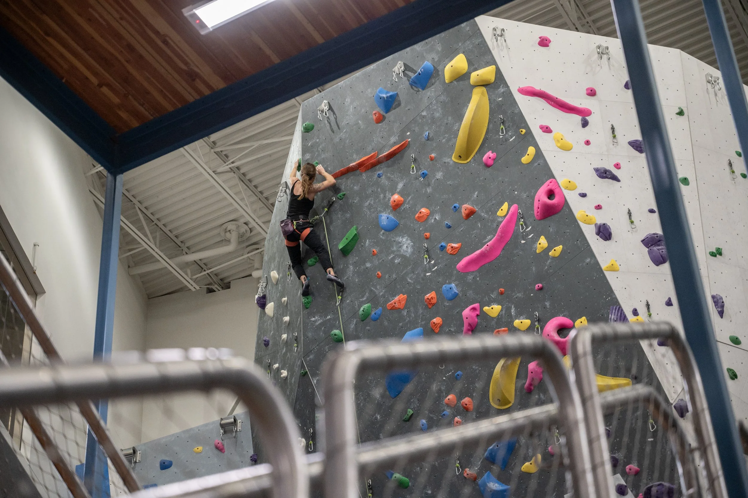 Woman lead climbing