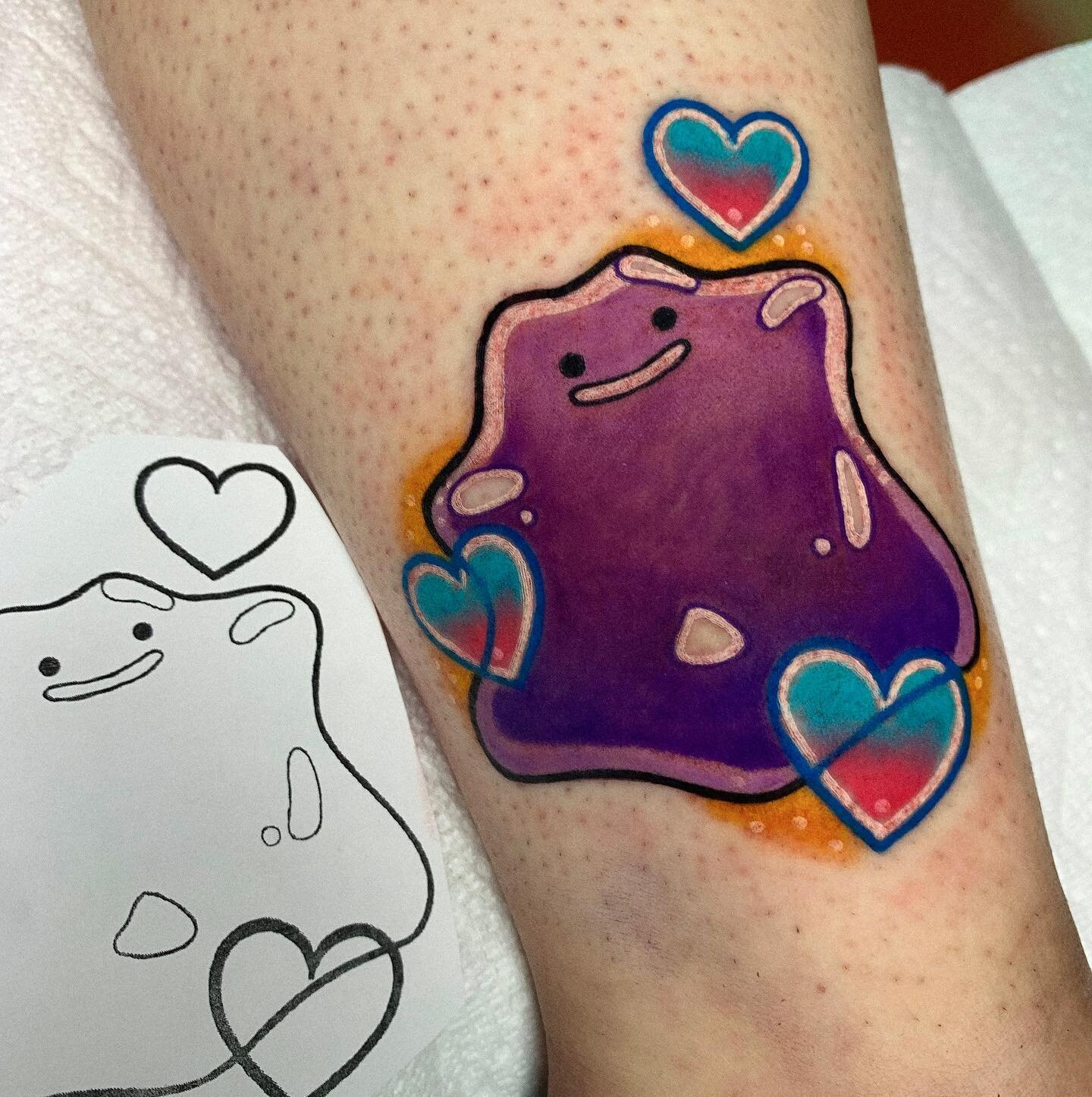 a silly little ditto i got to do! who&rsquo;s your favorite pok&eacute;mon and would you get it tattooed? i am ALWAYS down to do pok&eacute;mon tattoos! BOOKING FOR APRIL!! made with @electrum_ink @allegoryink  @crybabytattooproducts @fkirons @bishop