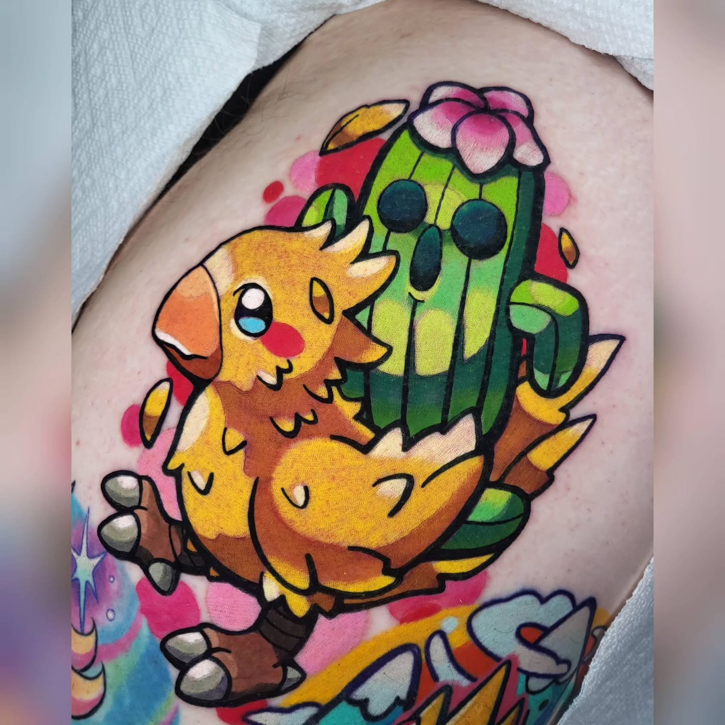 🌵Cactuar and Chocobo🐤 my favorite thing to tattoo are creatures✨️✨️ would love to do more final fantasy ones! Thanks again @philgvt 
🌵
🌵
Books open for all of 2026 and currently trying to fill june-september. Dm me or hit my booking link to set s