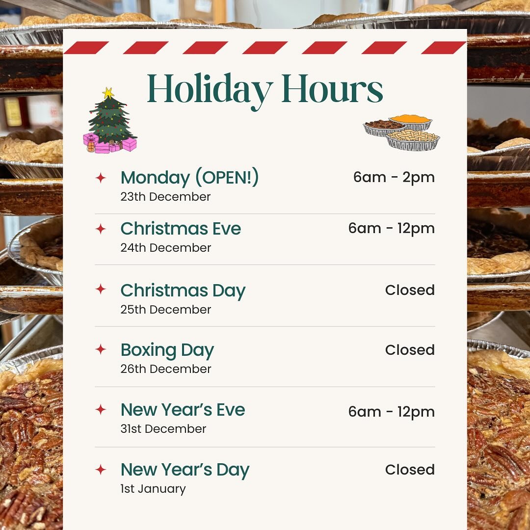 Holiday Hours!!! For once, we&rsquo;ll be open Monday 😃 set a reminder if you placed a holiday order that we&rsquo;re closed at 12 on Christmas Eve🎄