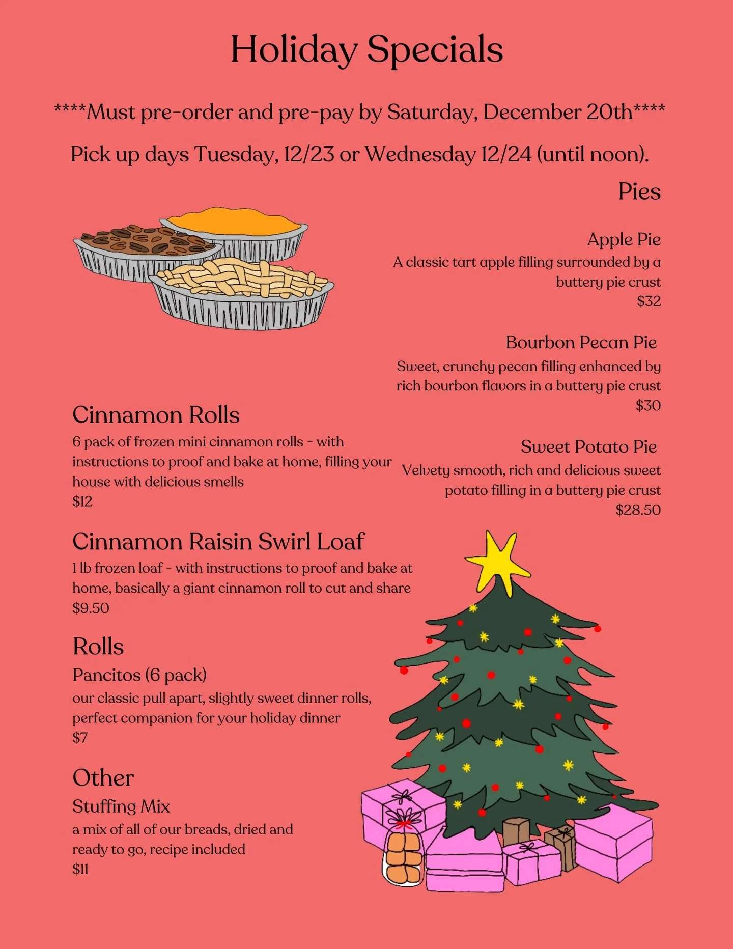 Christmas specials are live! Let us do some of the baking for you or gift a family some deliciousness 🥧🎁 Place orders in person, over the phone or through our website. Link in bio!