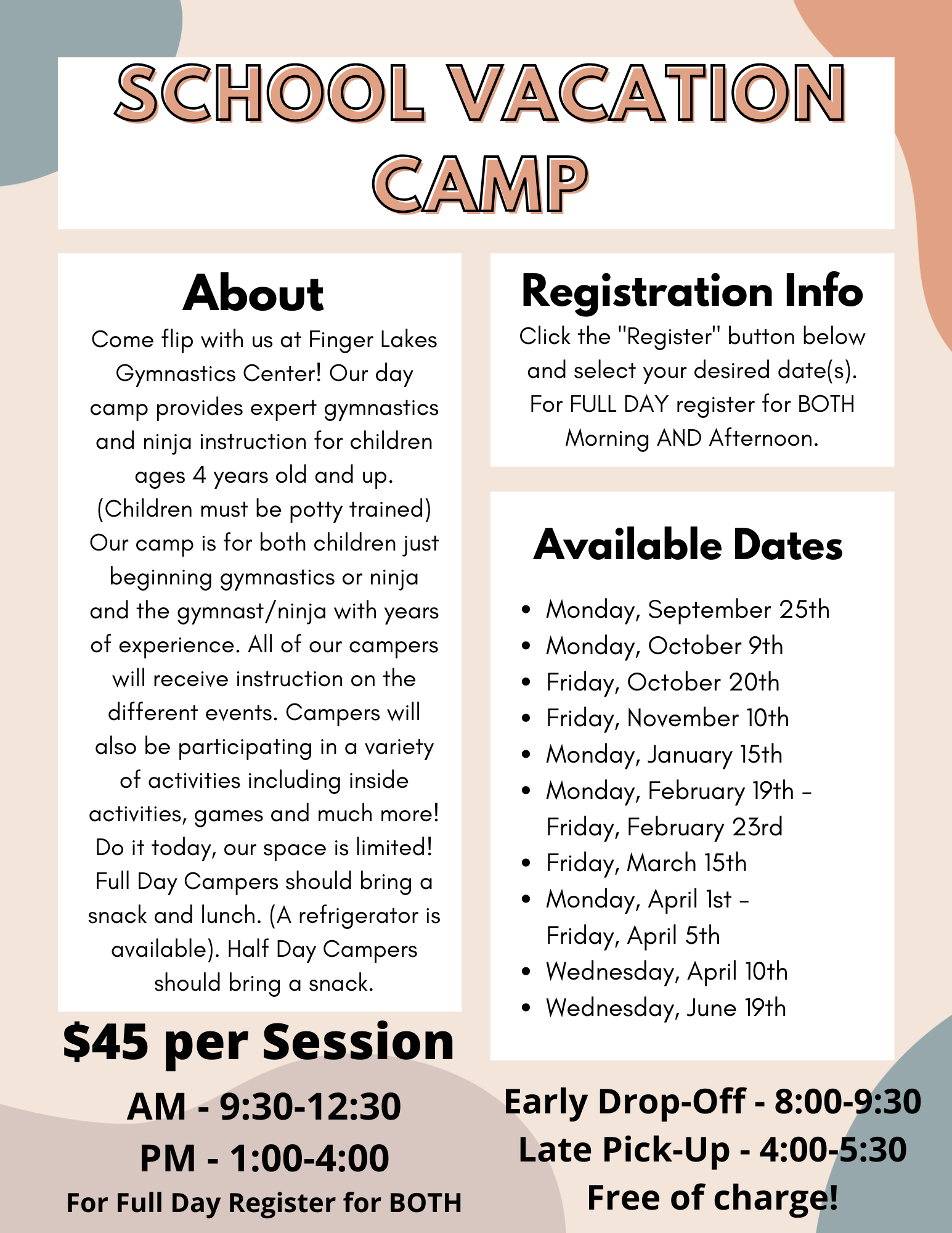 School Vacation Camp Finger Lakes Gymnastics Center