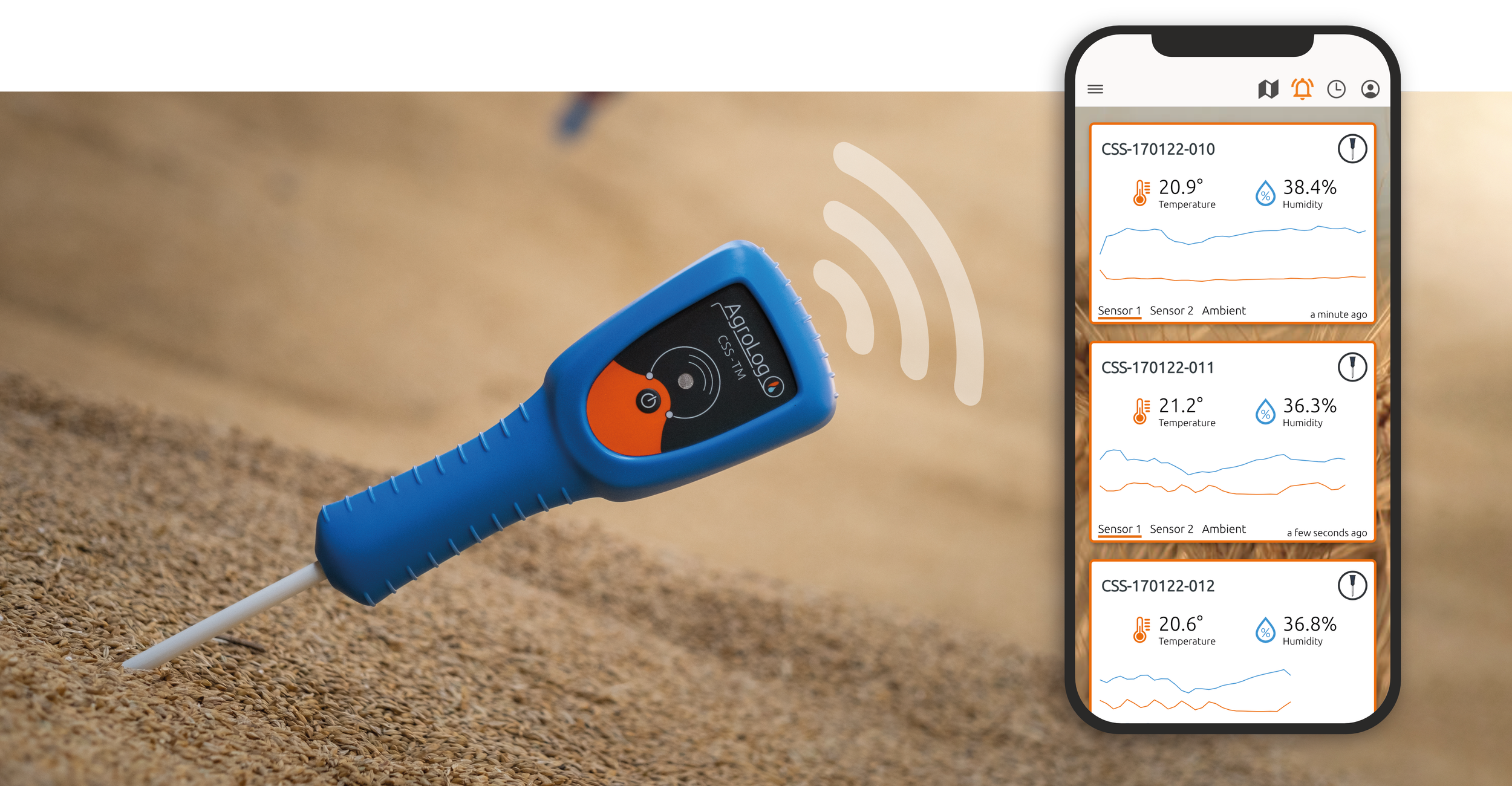 wireless sensor spear connects to the AgroLog App