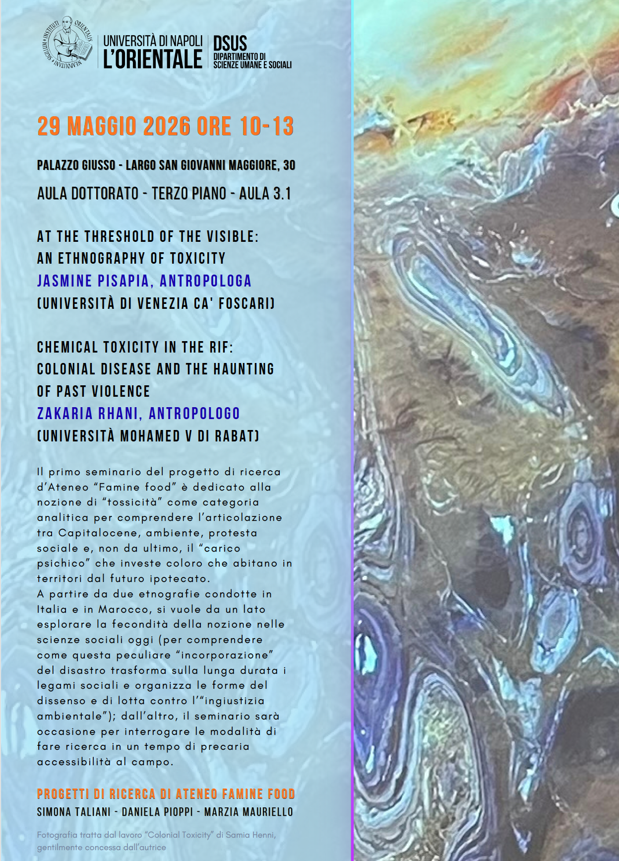 Giving at talk at L'Orientale di Napoli with Zakaria Rhani, in the context of a seminar with Simona Taliani and Roberto Beneduce. Naples May 29th. 