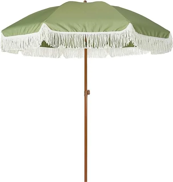 Sage & White Tassel Umbrella
