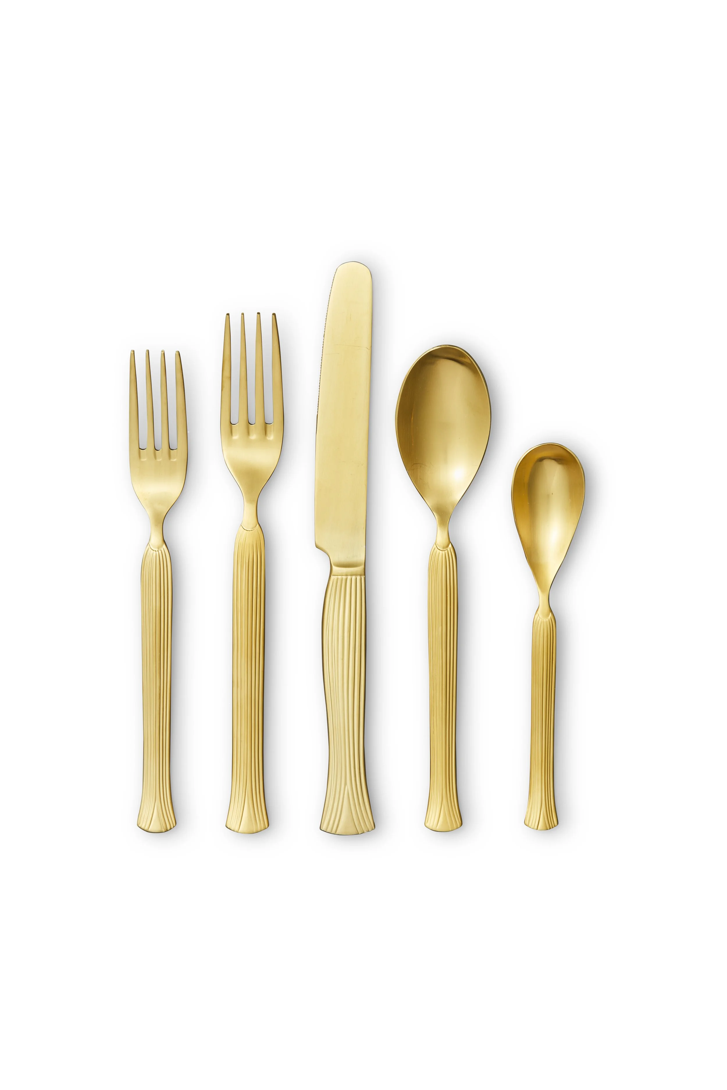 Dekor Brushed Gold Flatware (per piece)

~ Entree Fork; Salad Fork; Entree Spoon; Teaspoon; Entree Knife