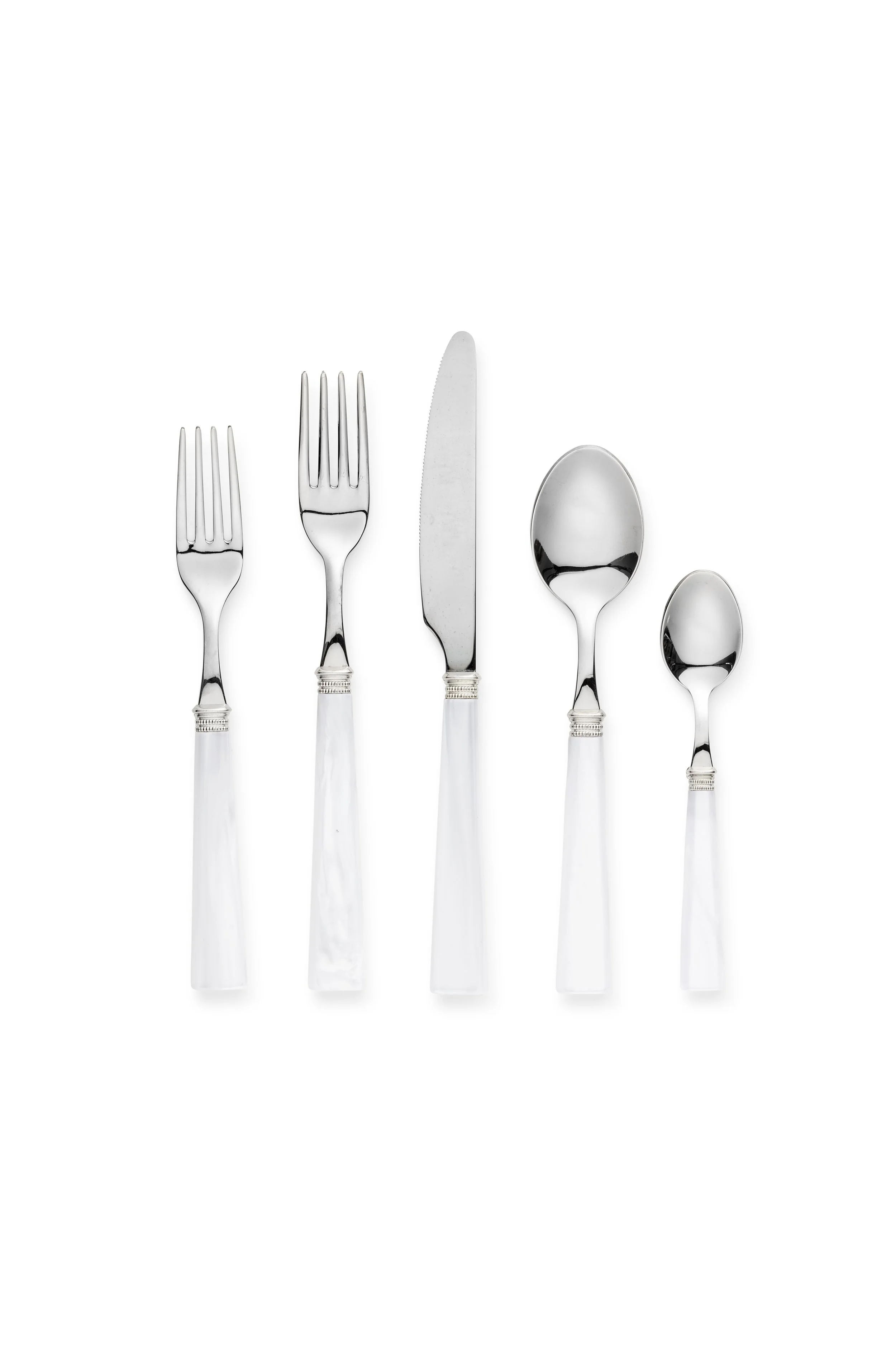 Garda Pearl Flatware (per piece)

~ Entree Fork; Salad Fork; Entree Knife; Entree Spoon; Teaspoon