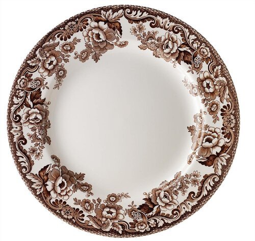 Spode Delamere Dinner Plate, Brown And White Scroll's And Flower's Plate