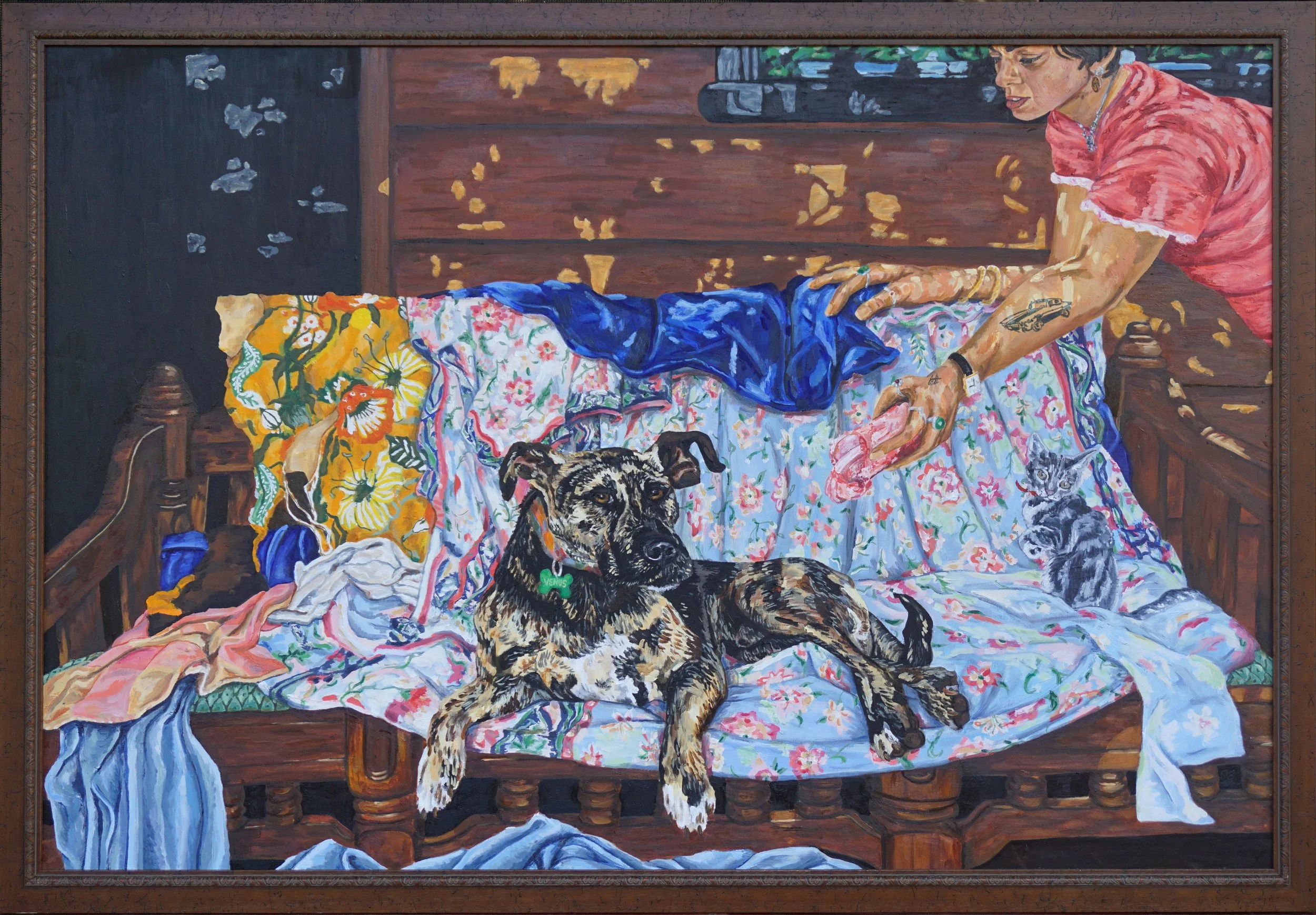 Olympia's Rescue Dog, oil on board