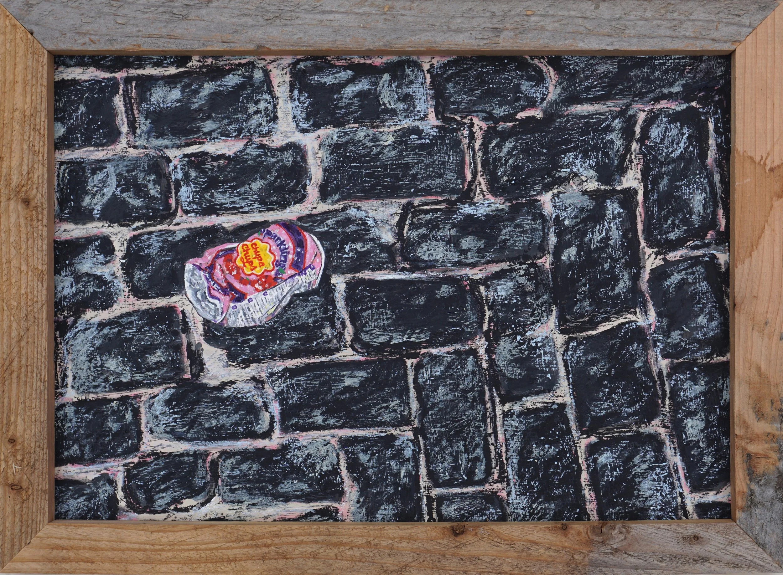 Barcelona III, oil and oil stick on foam board in artist made frame, 34 x 47cm