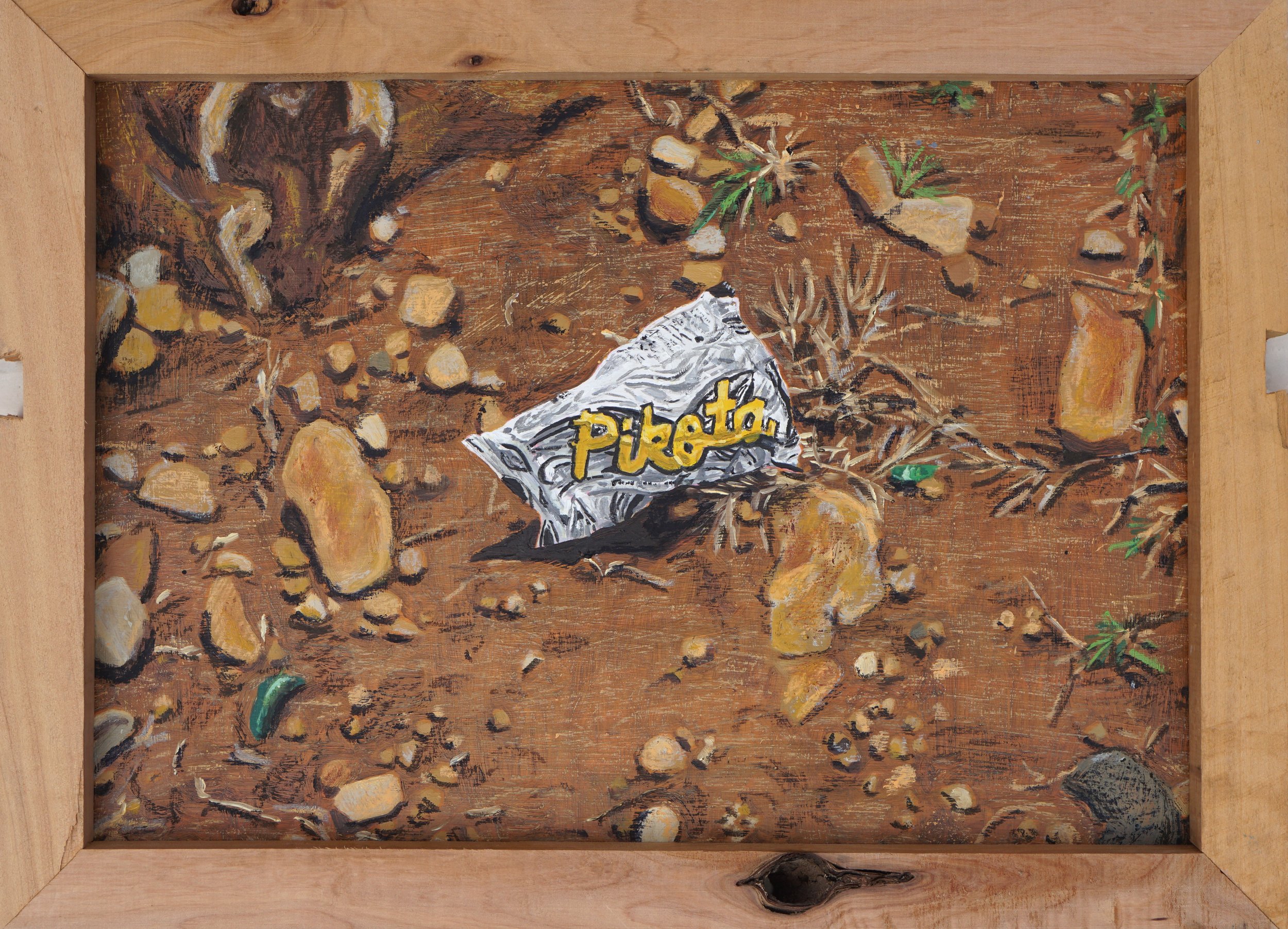 Tangier II, oil and oil stick on foam board in artist made frame, 34 x 46cm