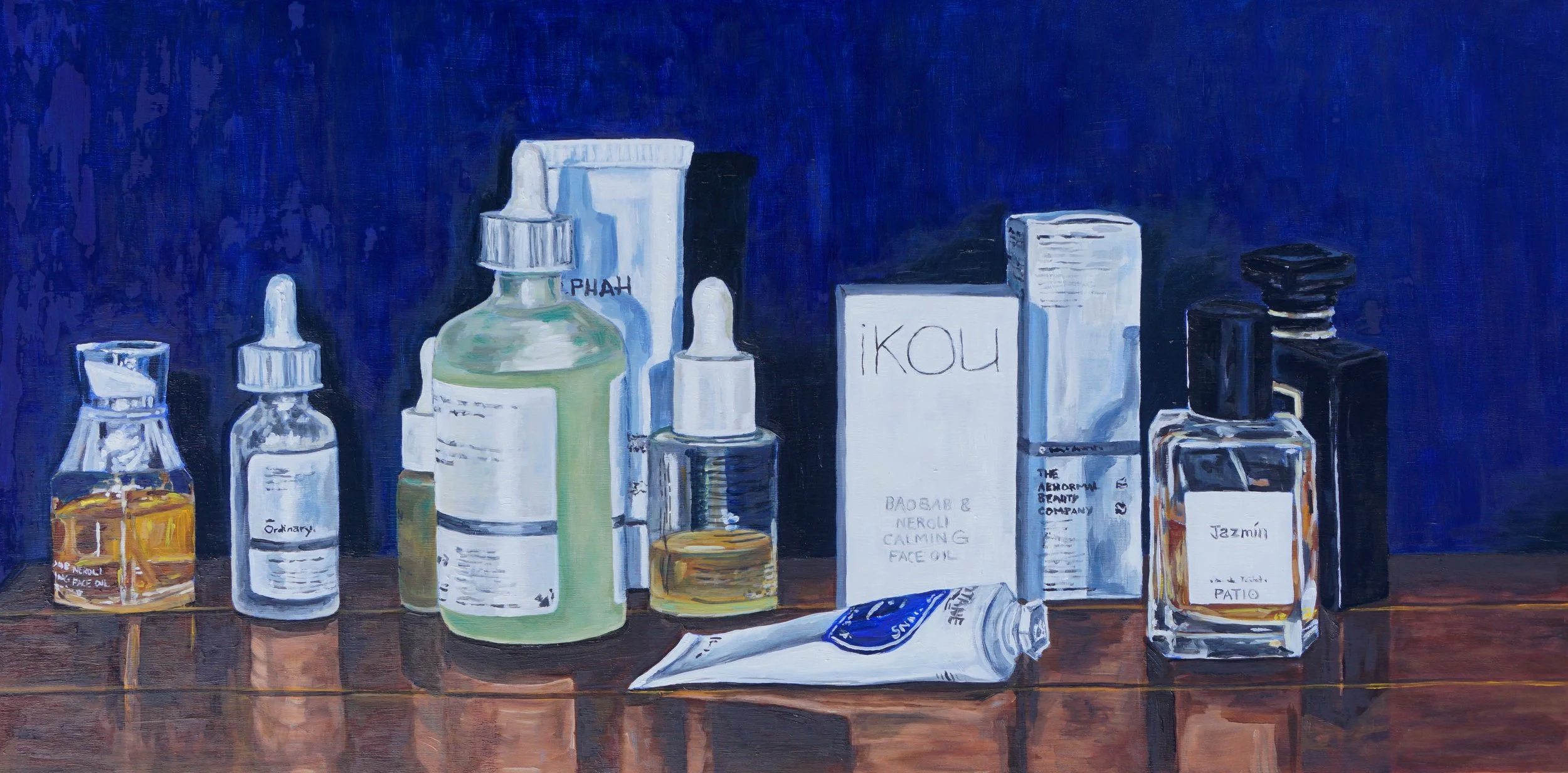 Skincare Still Life, oil on board, 40 x 80cm