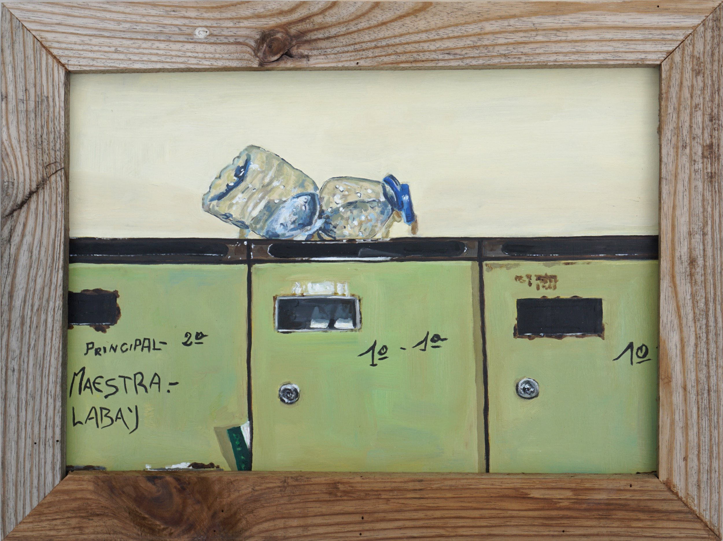 Barcelona II, oil and oil stick on foam board in artist made frame, 37 x 49cm