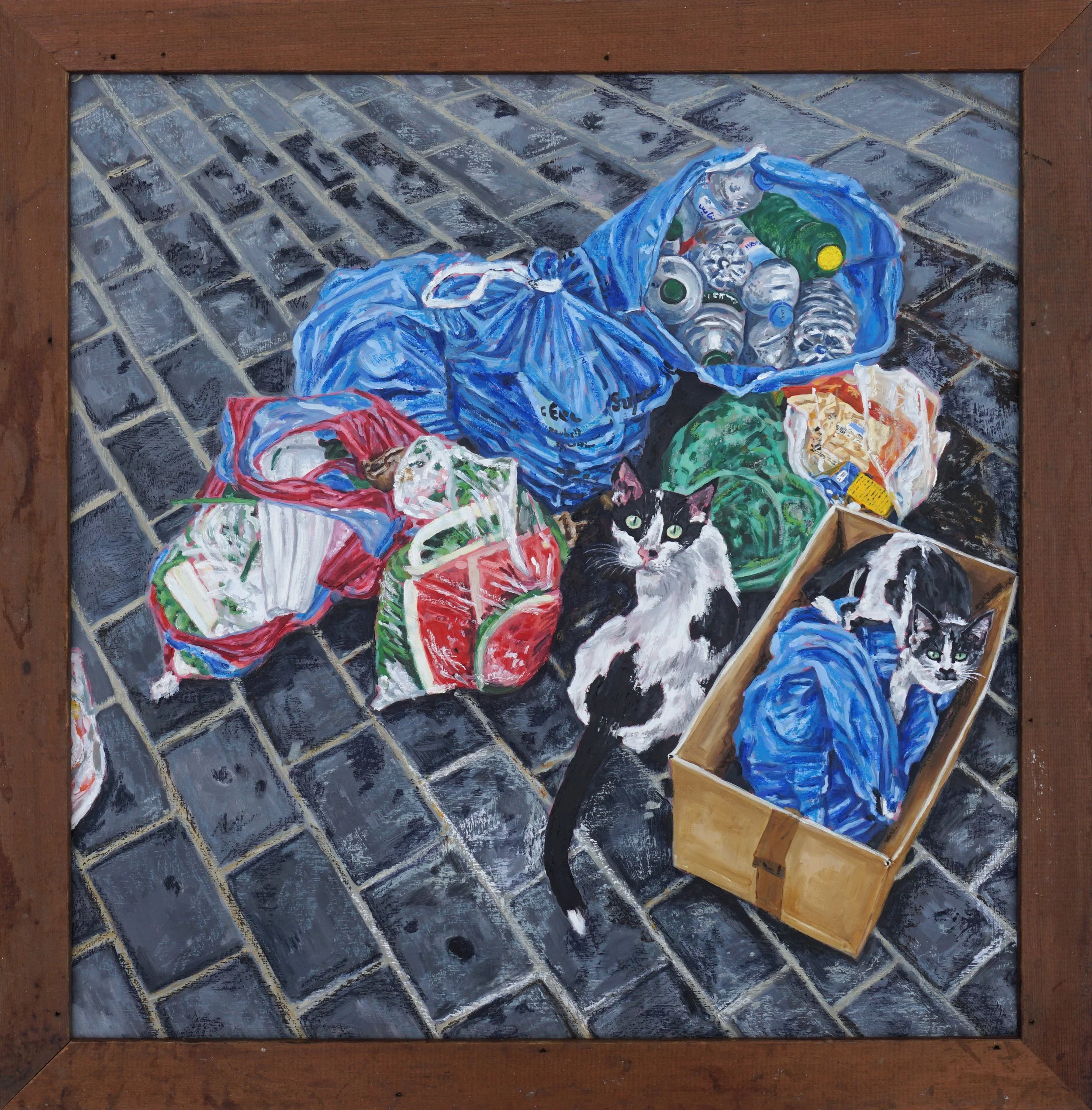 Rabat II, oil and oil stick on foam board in artist made frame, 66 x 66cm