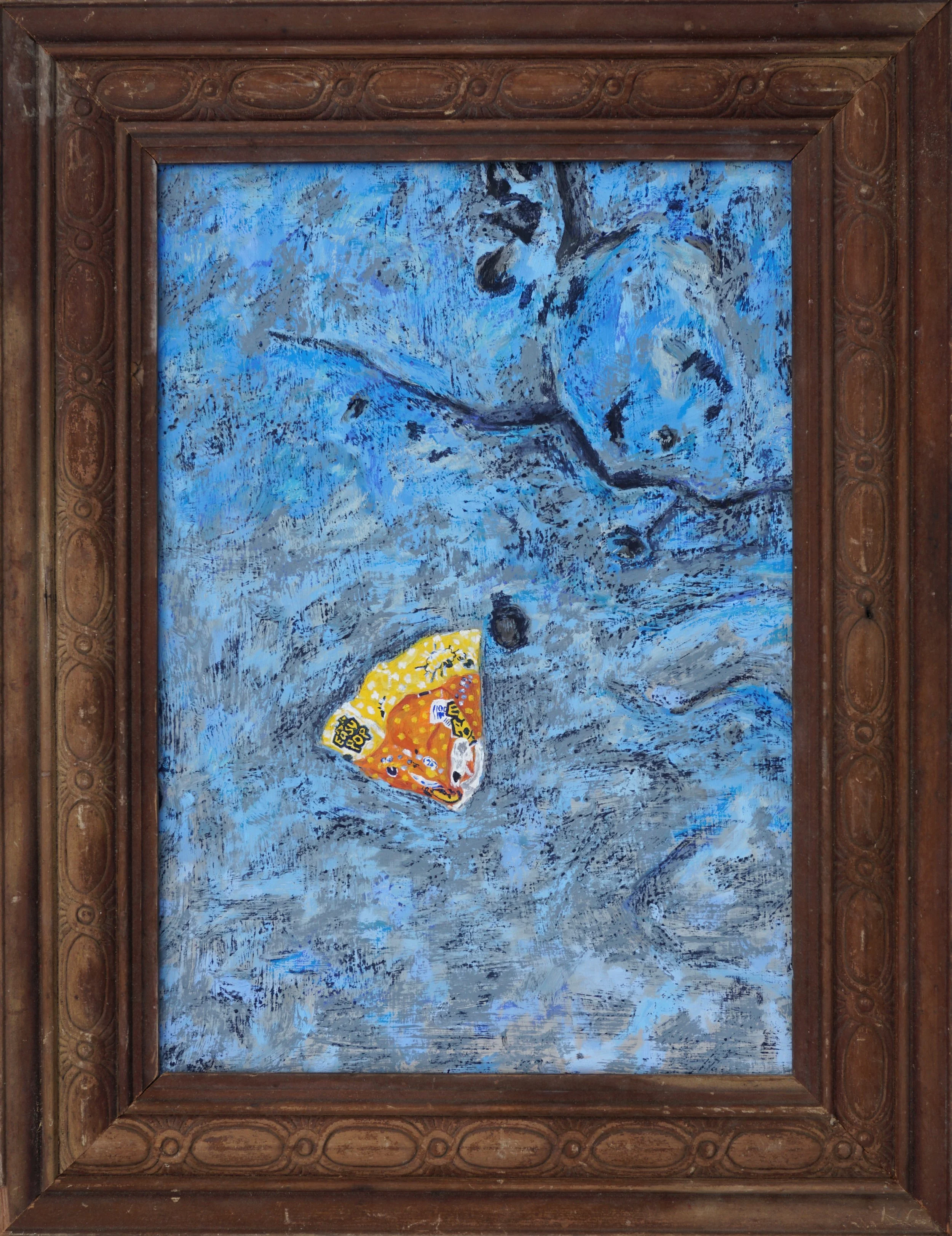 Chefchaouen, oil and oil stick on foam board in artist made frame, 52 x 40cm