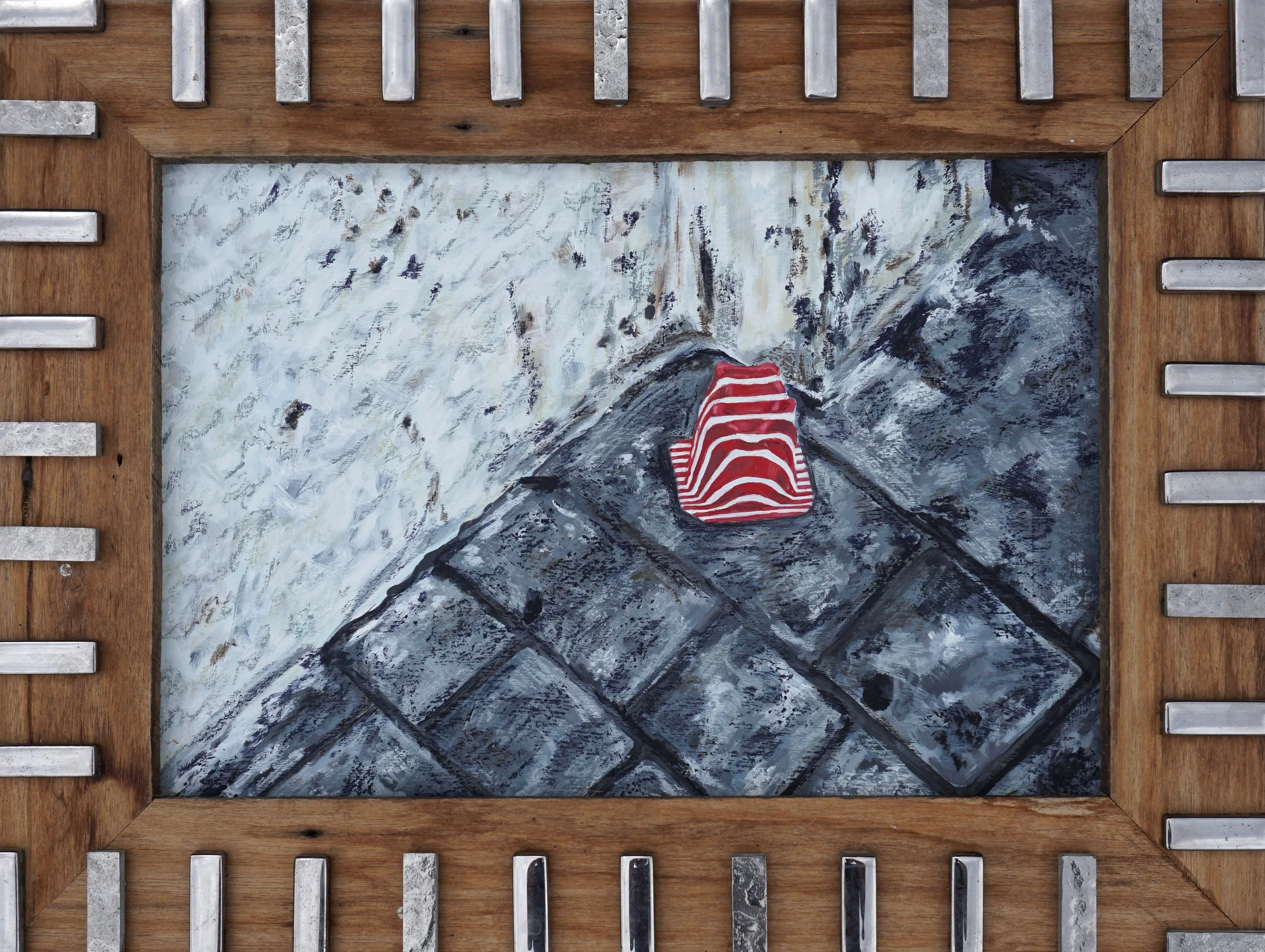 Rabat I, oil and oil stick on foam board in artist made frame, 42 x 55cm