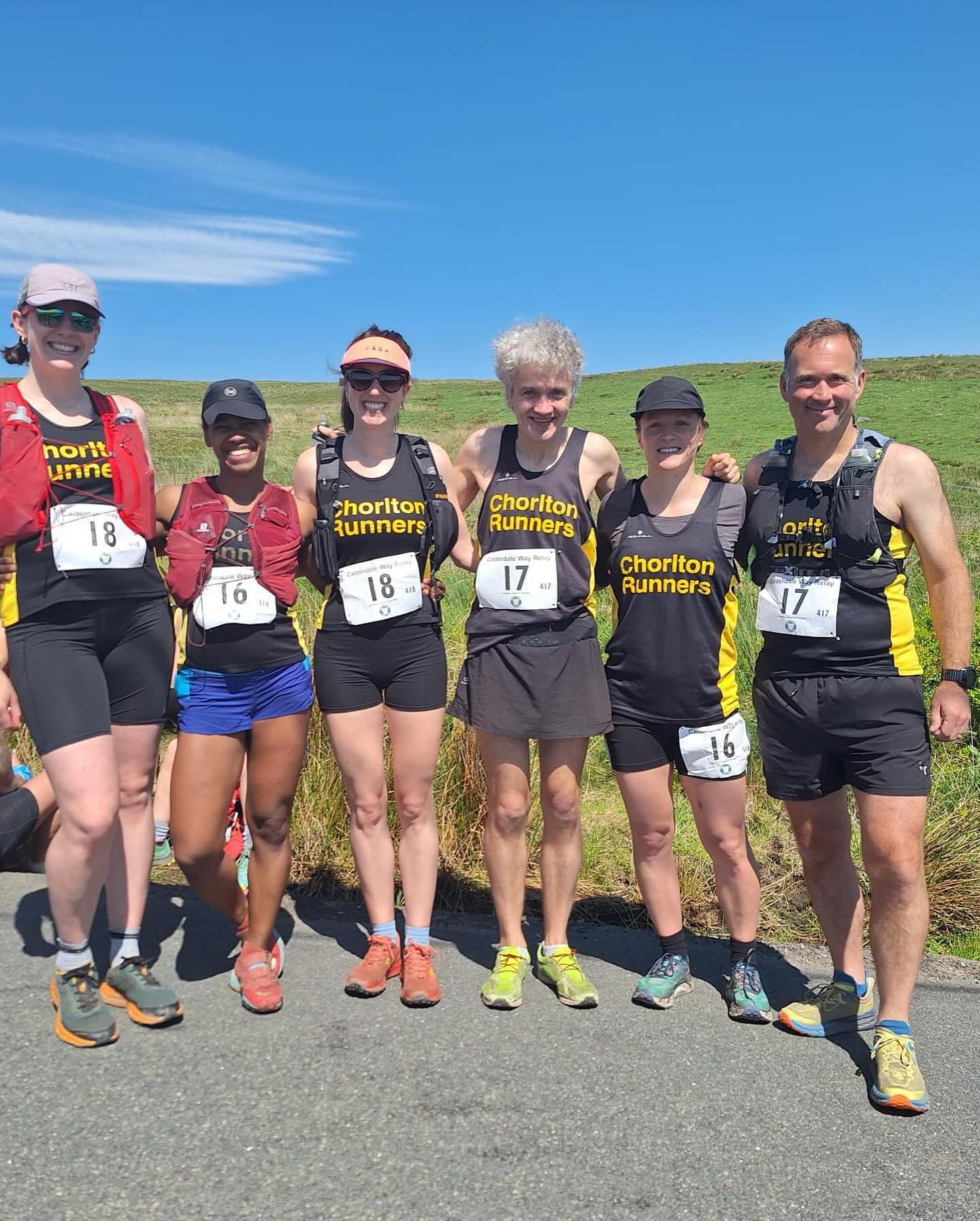 Well done to our runners out braving the heat at the Calderdale Relays! 🖤 💛 

A 6 leg relay down the Calderdale Way starting in West Vale and finishing at Spring Hall in Halifax! 

#chorltonrunners #calderdalewayrelay