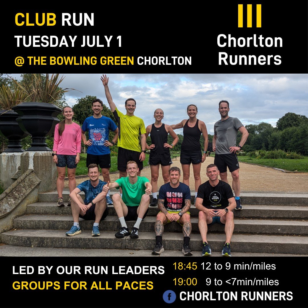 30/06/2025 - Get your week going with our club runs and sessions this week! 🏃💨👟👏

Loads to get involved with for everyone at all abilities...

* Tuesday Club Run - 18:45 &amp; 19:00 @ The Bowling Green
* Tuesday Speed Sessions - 18:20 @ The Gas P