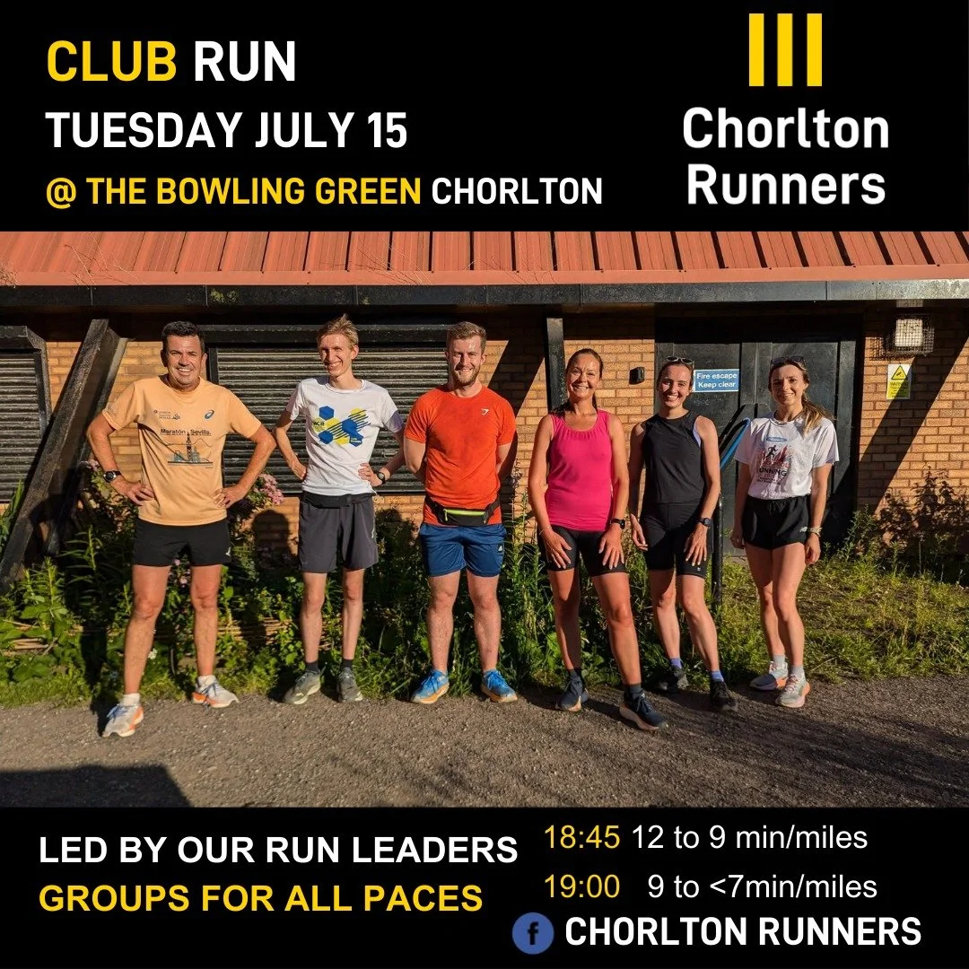 14/07/2025
Get your week going with our club runs and sessions this week! 🏃💨👟👏 

* Tuesday Club Run - 18:45 &amp; 19:00 @ The Bowling Green
* Tuesday Speed Sessions - 18:30 @ Longford Park Track
* Wednesday Hill Reps - 18:30 @ outside Sai Spice
*