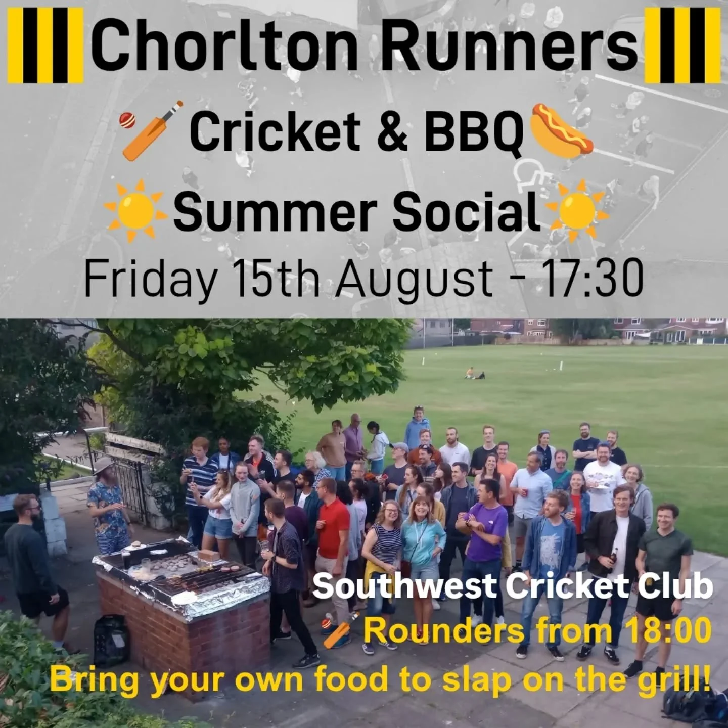 Star cricketer or a brilliant burger eater? We'll be hosting the annual CR BBQ Summer Social Friday 15th Aug for everyone to enjoy some BBQ food and an informal game of cricket (or rounders) for those who want to play!

Arrivals from 17:30 to begin p