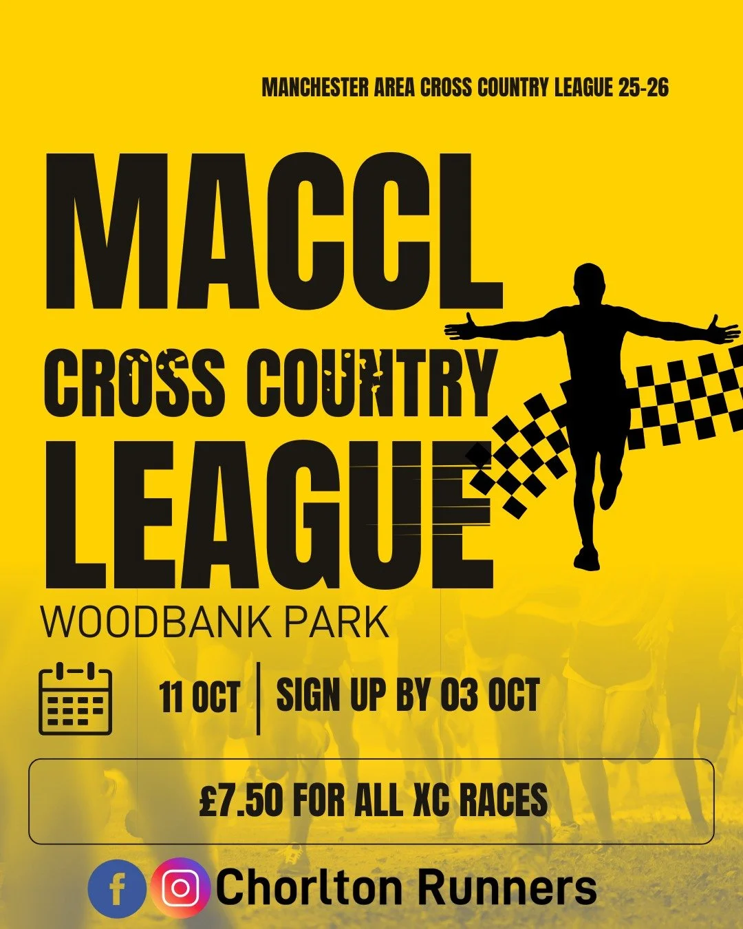 🏃&zwj;♀️🏃&zwj;♂️Manchester Area Cross-country League 📑

🗓️Sat 11 Oct (first meeting, sign-up deadline 3 Oct, &pound;7:50) 

Make the most of the autumn and winter with the five meetings in Manchester&rsquo;s cross-country league &ndash; all for j