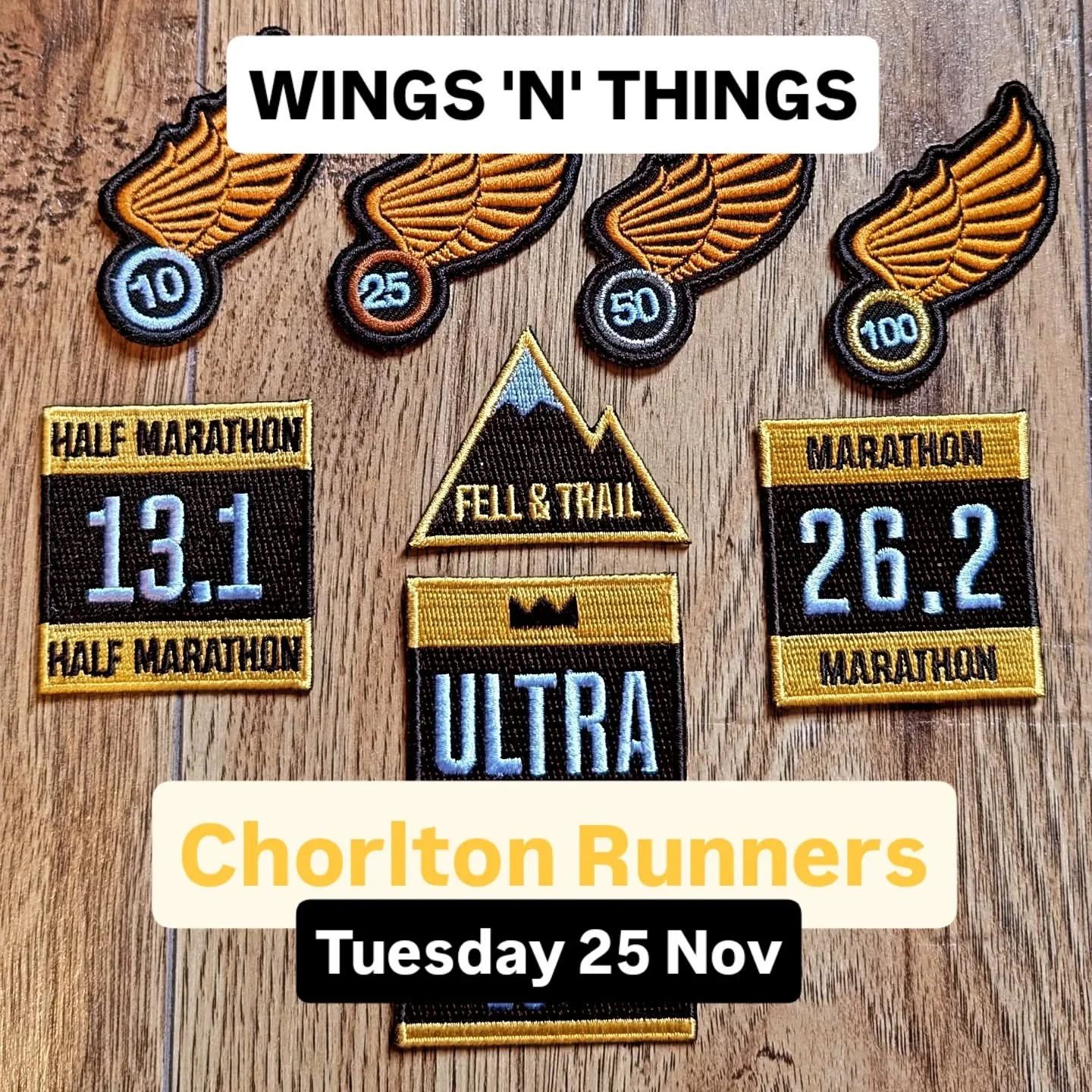 🪽Wings &amp; Things Returns Tues 25th November 🪽

We'll be hosting our Run Leader Wings and Achievement Badges presentation after club run on Tuesday 25th. In addition to the wings we'll be awarding to some of our dedicated run leaders, we should a