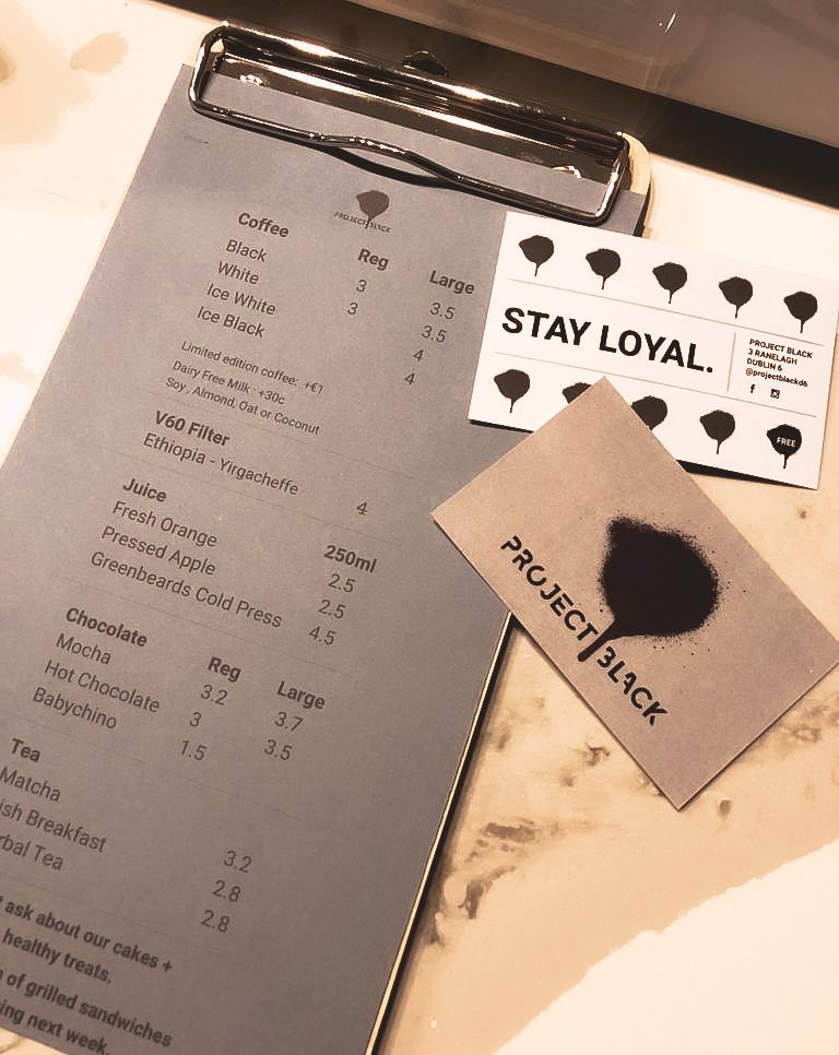 Menu design, loyalty card, print design, application design