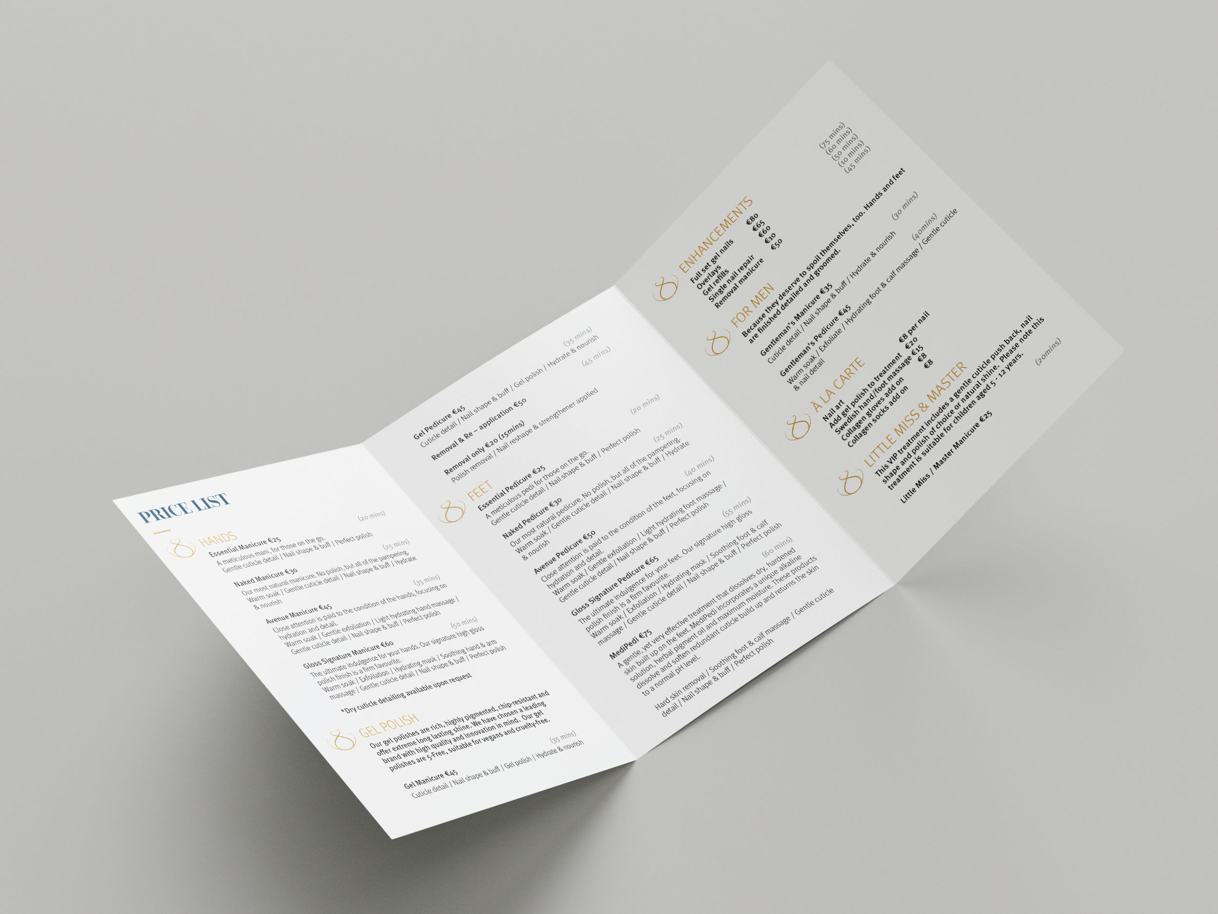 Application design, menu, tri-fold, editorial design, brand design, print design