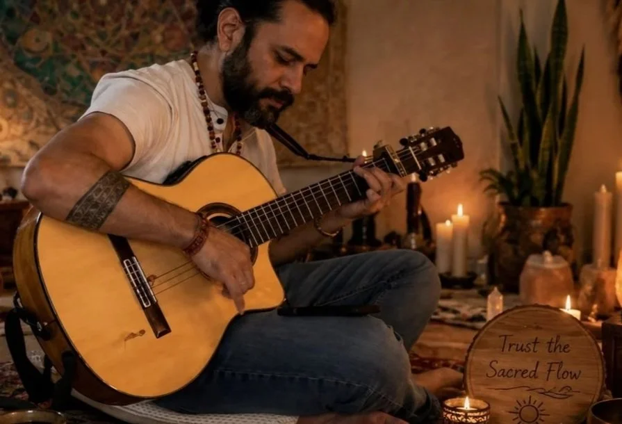 Sergio Saenz performs with guitar for a ceremony.