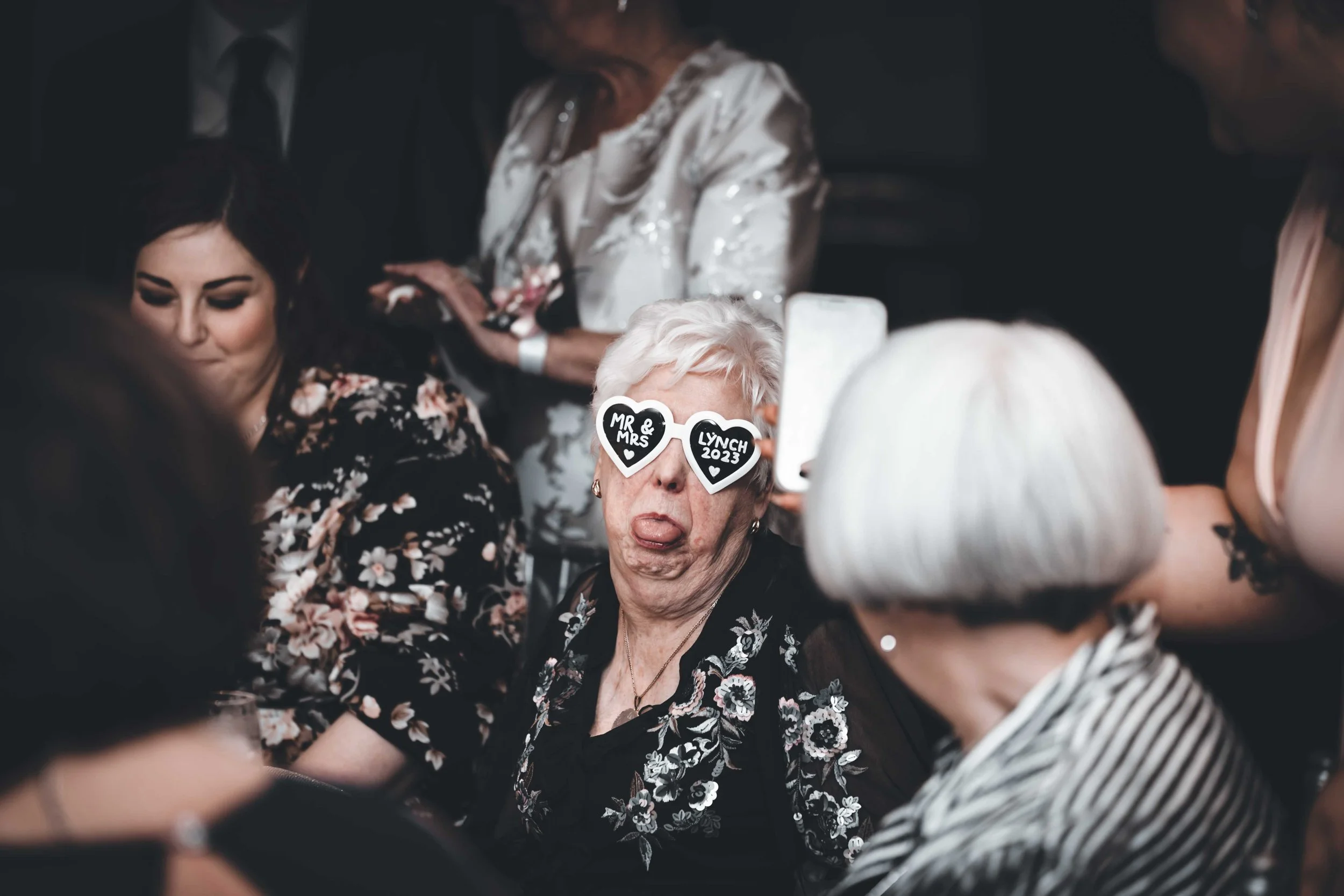 Natural wedding photography Glasgow smiles and funny glasses