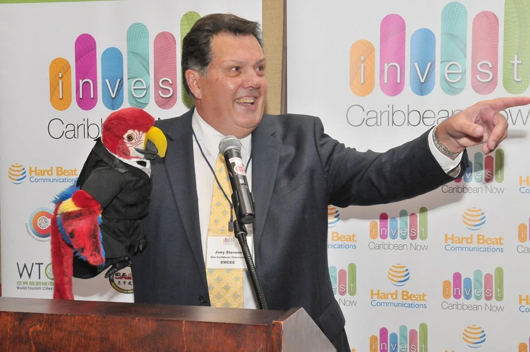Joey Stephens & Bob, news anchor, One Caribbean Television.