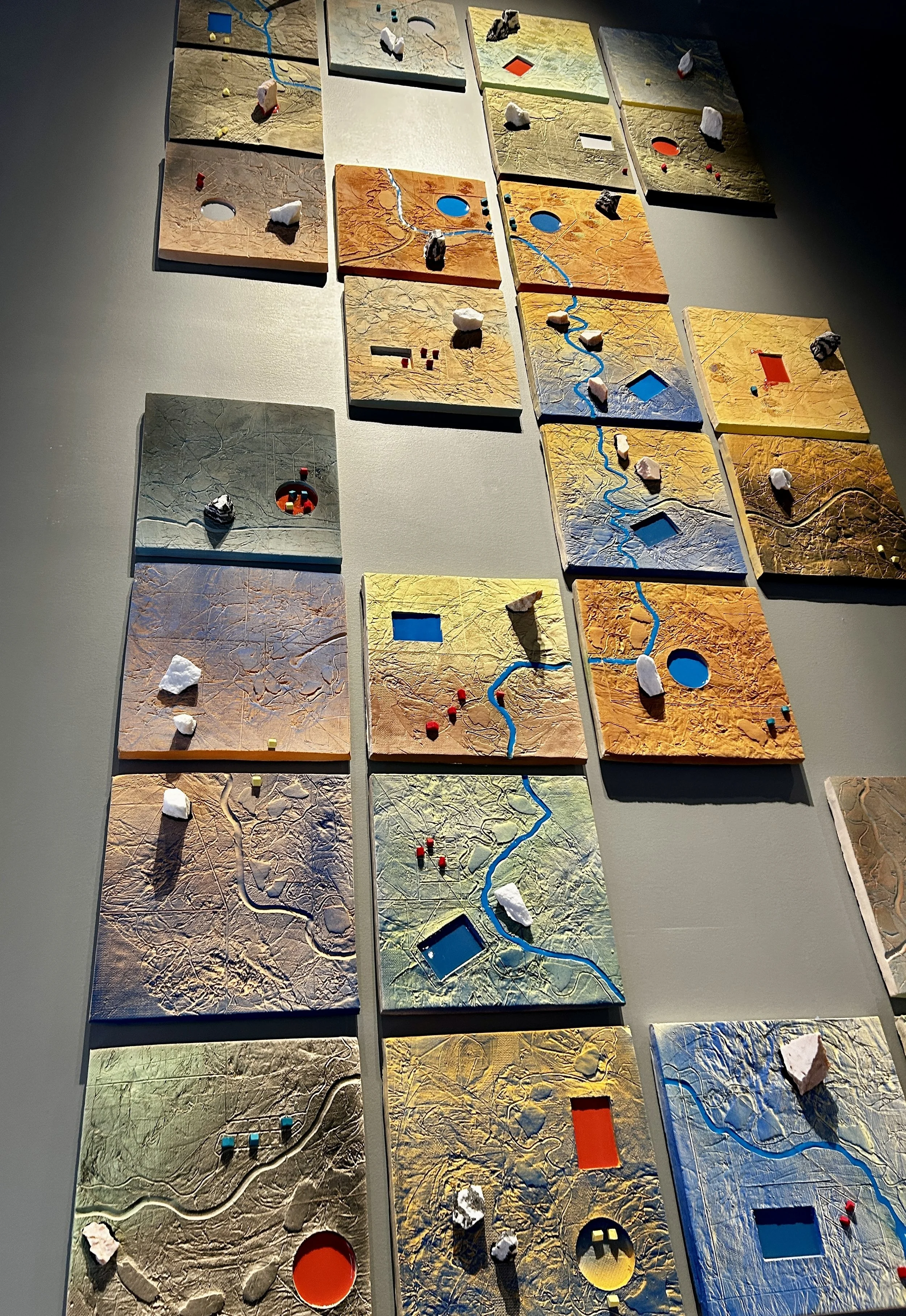   The River Is Life- SIDE View   2025, 130"H x 52"W x 4"D
Stoneware, resin, stone shards, metal wall mounts
Commissioned by The Limelight Hotel, Boulder, CO