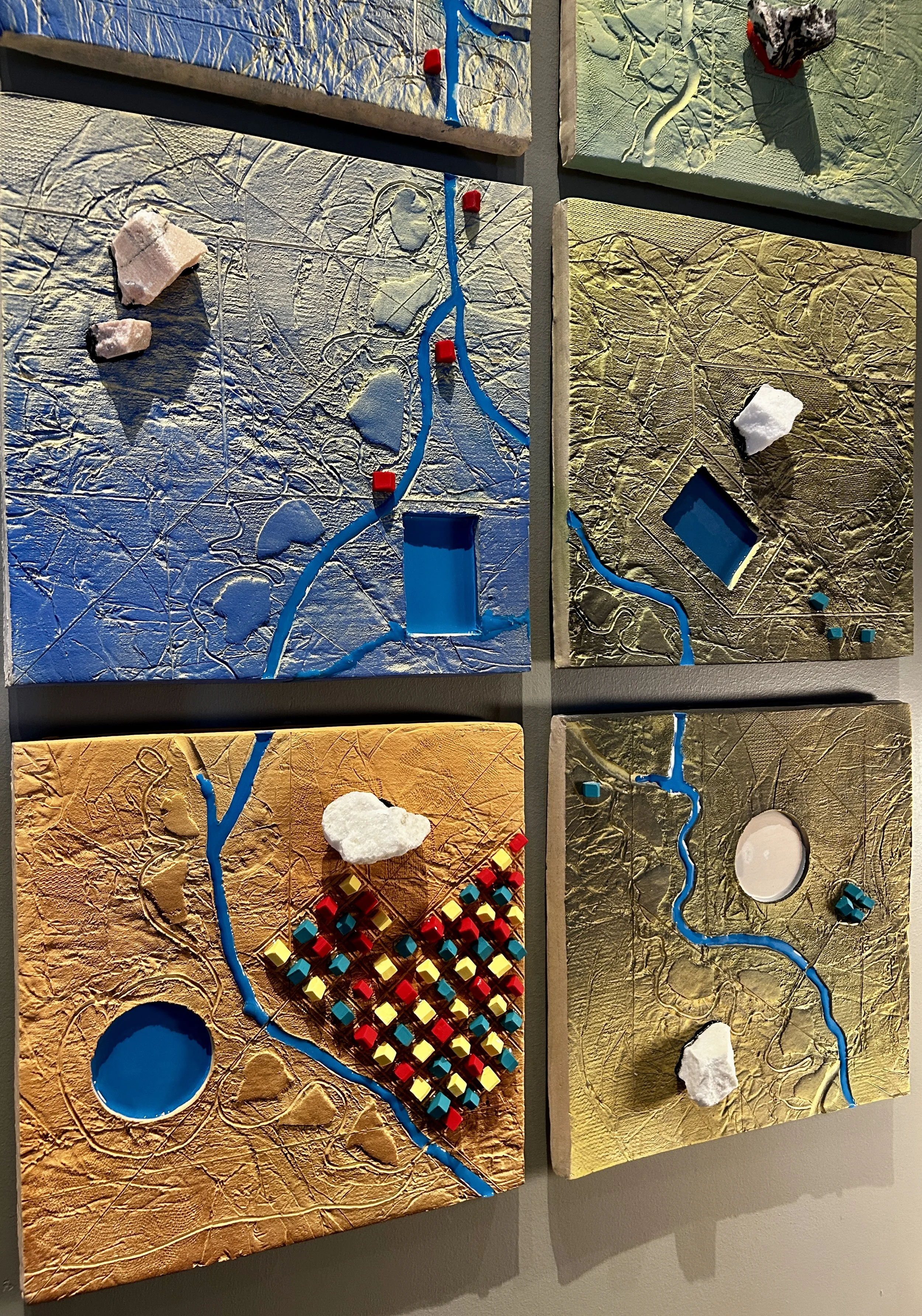   The River Is Life-DETAIL View   2025, 130"H x 52"W x 4"D
Stoneware, resin, stone shards, metal wall mounts
Commissioned by The Limelight Hotel, Boulder, CO