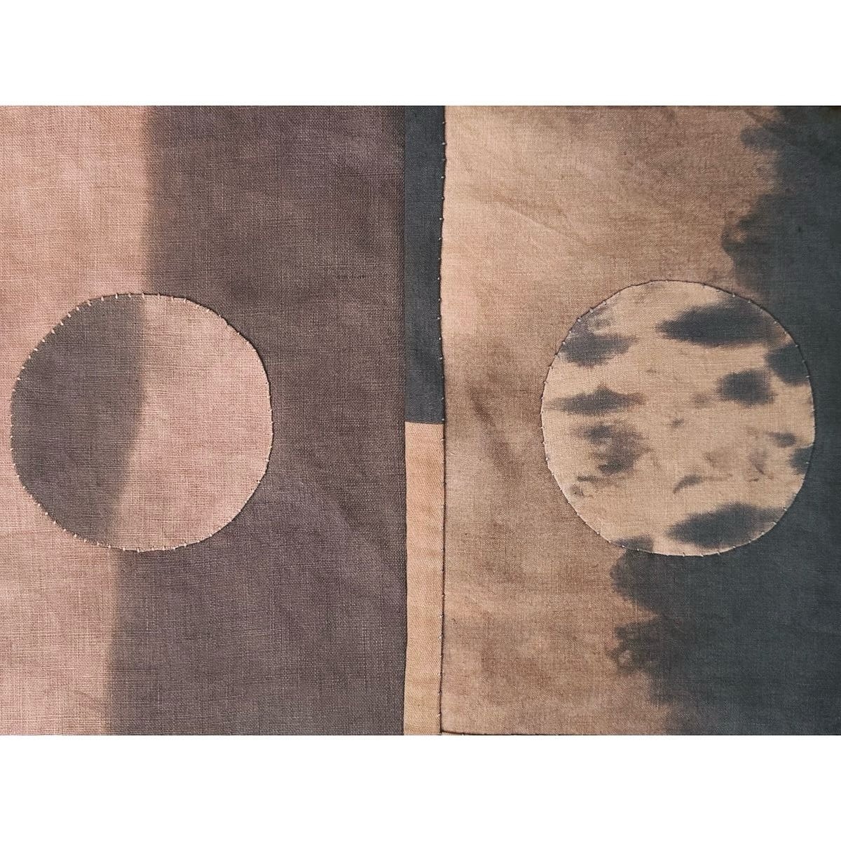 Moody moons. If I&rsquo;d had the foresight I would have e posted this on the solar eclipse - ah well!

Left avocado skins and stones, right tea, both modified with iron and featuring hand appliqu&eacute;d circles.

Which is your favourite?
.
.
.
.
.