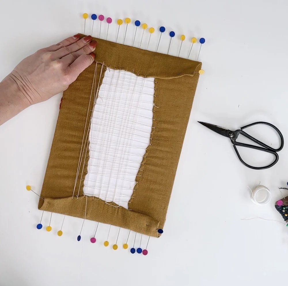 Stitch mount textiles to frame.JPG