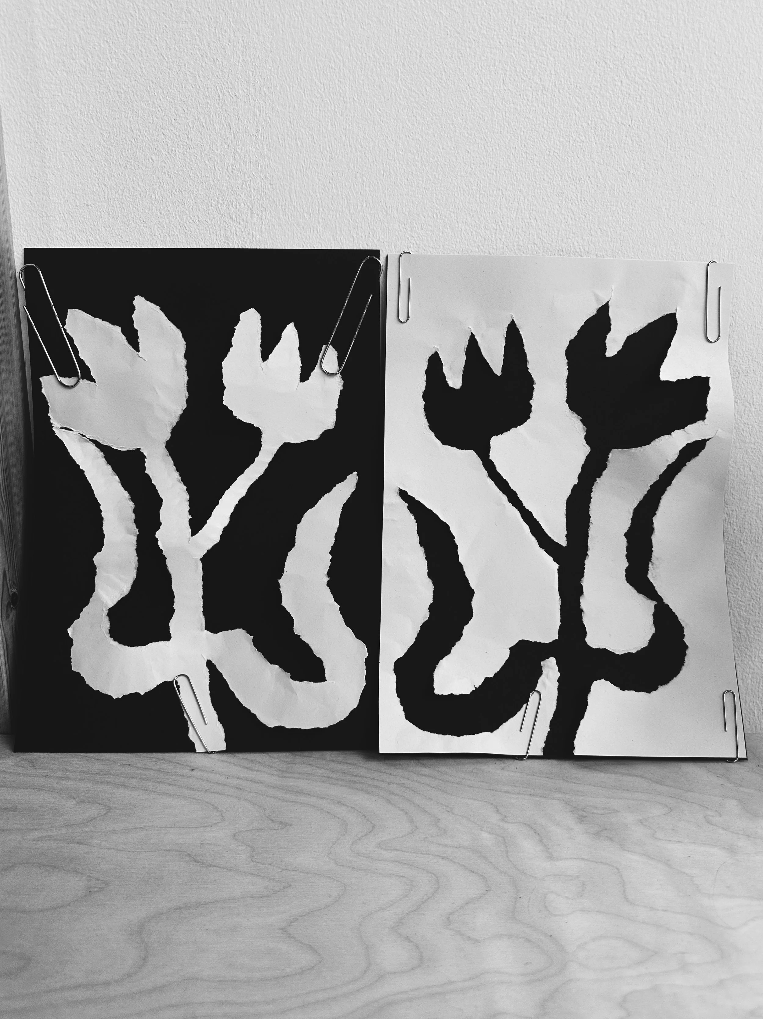 orn collage floral notan experiment in black and white by Rebekah Johnston