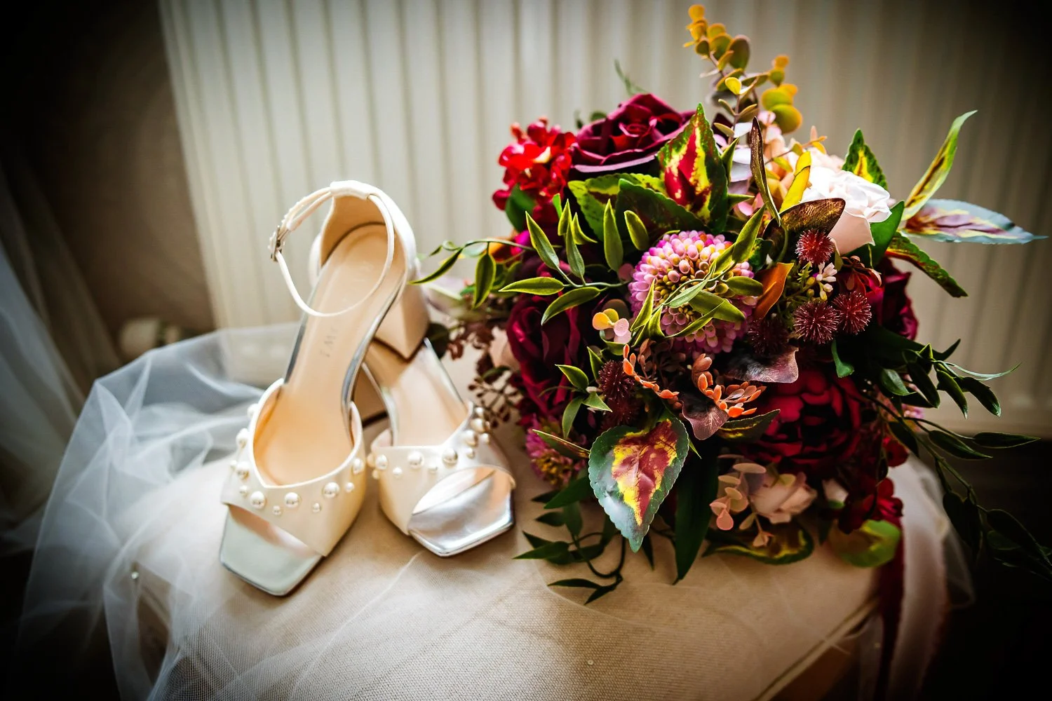 Cheshire wedding flowers in navy and burgundy for a stylish non-traditional celebration.