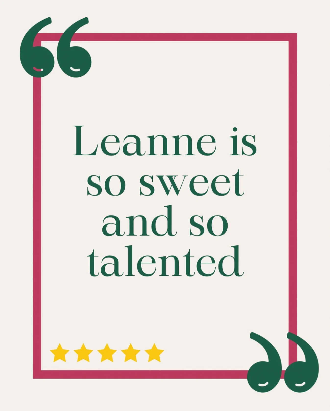 ✨ My Couples&rsquo; Kind Words ✨

&ldquo;Leanne is so sweet and so talented&rdquo; 🤍

Being kind matters to me just as much as being creative. You deserve someone who listens, cares, and then absolutely delivers 🌸

Leanne 🌿

#StaffordshireWeddingF