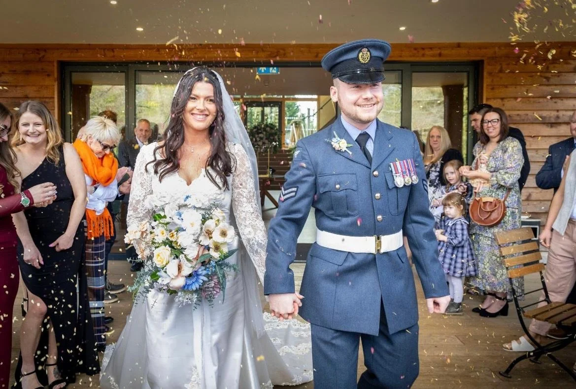 Caitlin &amp; Ryan newly married at The Mill Barns and absolutely glowing 🤍

Caitlin trusted me completely with the florals &mdash; and this is why that matters.

Light. Airy. Floaty.
Nothing stiff. Nothing heavy.

Just soft movement and colour plac