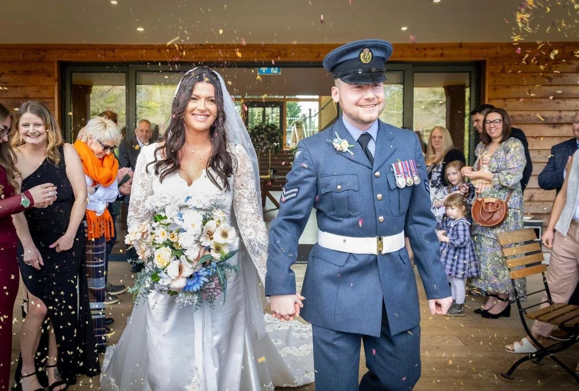 Soft-toned silk wedding florals bringing texture and elegance to a relaxed, intimate wedding day.