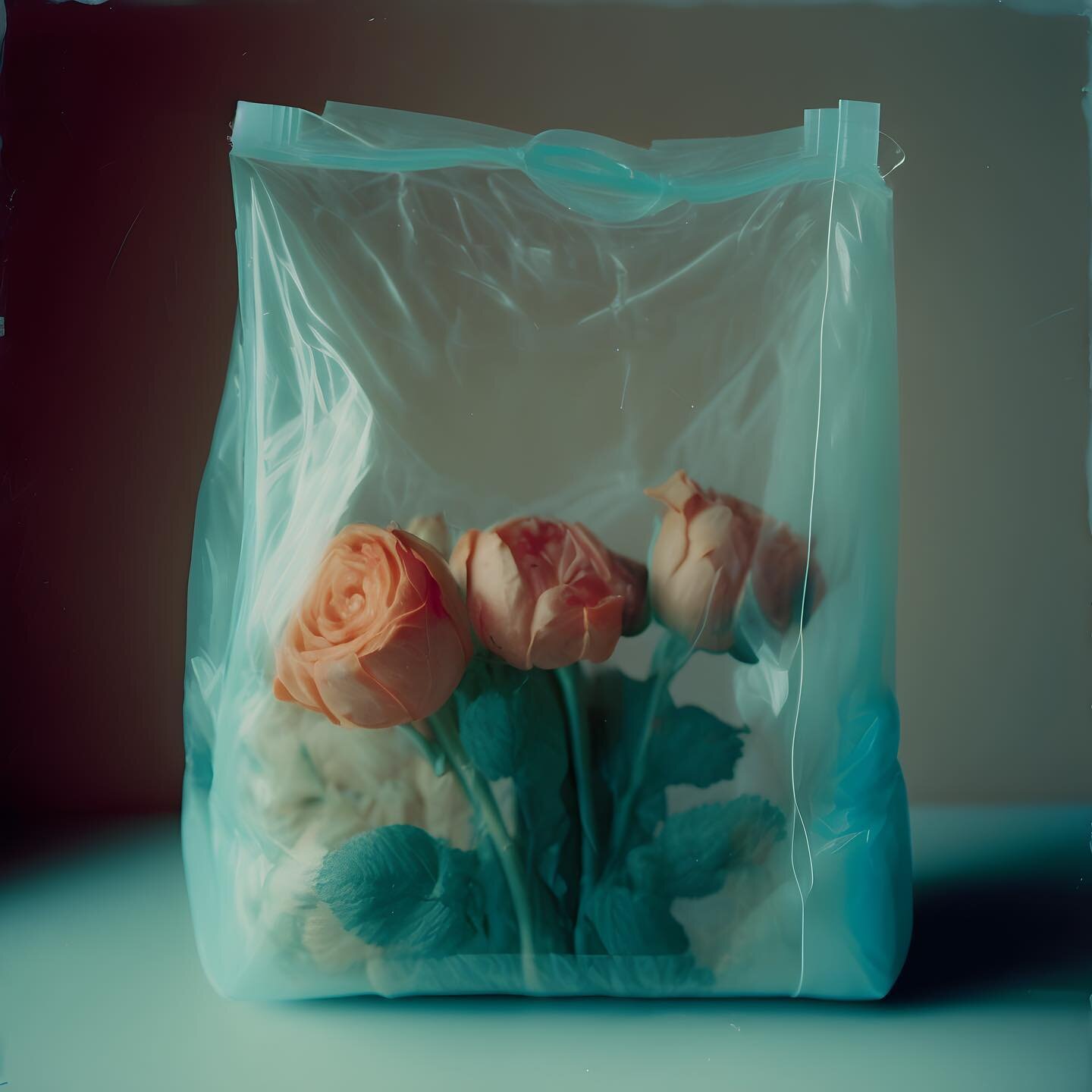 Living creatures in a plastic bag. Different moods, lights, colors, and textures. 
Just wanted to share with you these still-life AI-generated images I was playing with a few days ago.