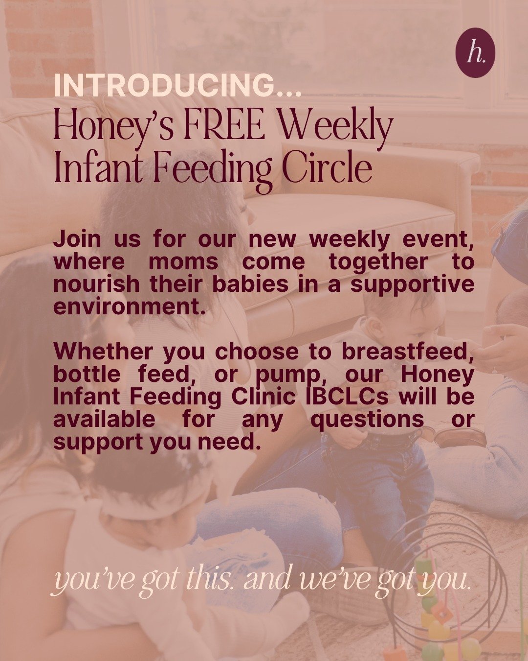 📣NEW AT HONEY📣⁠
⁠
Every Wednesday at 1pm, join us at Honey for a FREE Infant Feeding Circle.⁠
⁠
Connect with other feeding mamas, as well as our expert Honey IBCLCs.⁠
⁠
Registration requested - visit our website to sign up.⁠
⁠
⁠
⁠
⁠
⁠
⁠
⁠
⁠
⁠
⁠
#la
