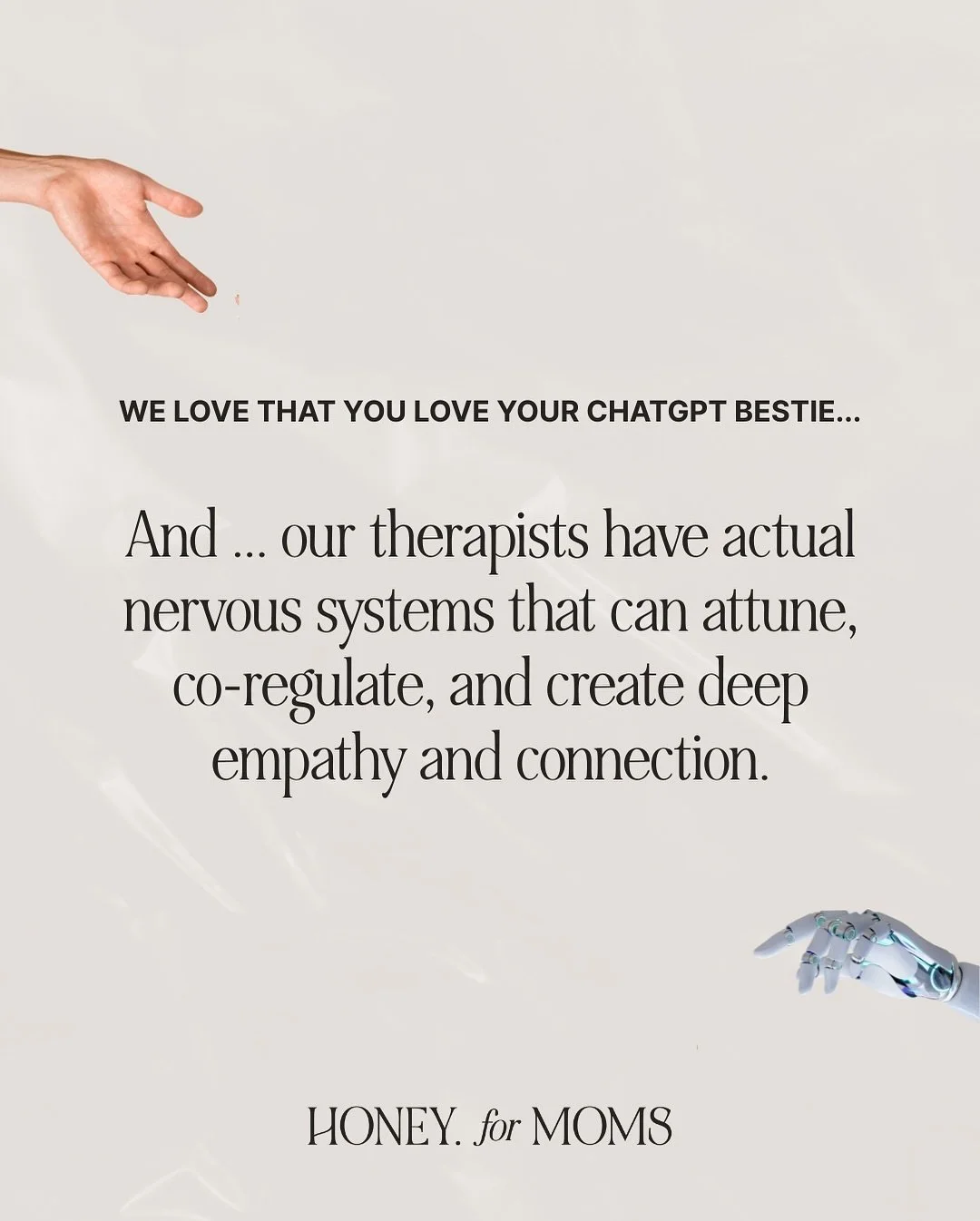 We ❤️ AI just as much as the next person for streamlining our day-to-day, but when it comes to therapy ... 10/10 it&rsquo;s got to be a human-to-human connection.⁠
⁠
Now booking online and in-person therapy with real humans! ⁠
⁠
Tap the link in bio t