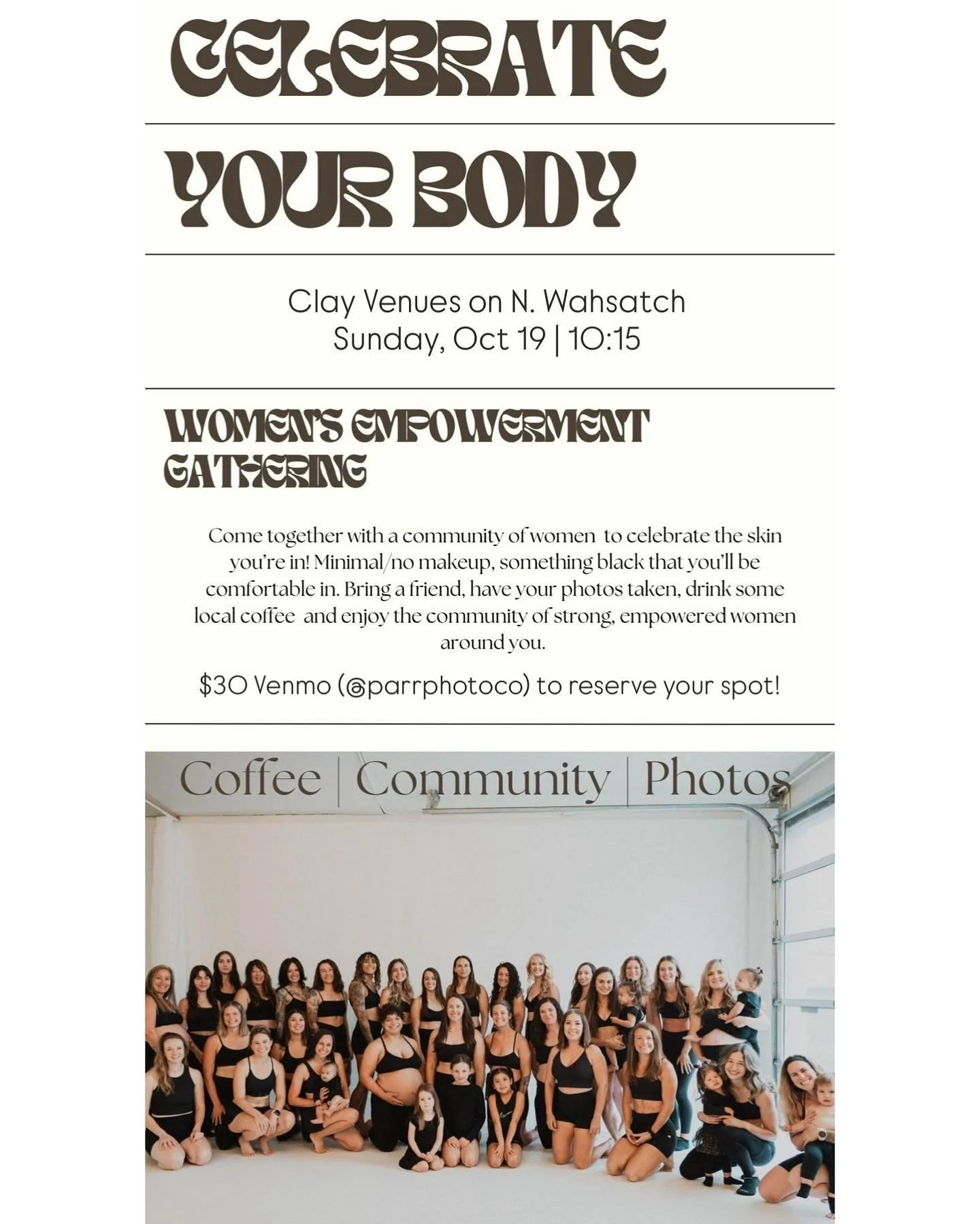 This Sunday we are celebrating and supporting women with a women&rsquo;s empowerment shoot and a special gathering in support of midwifery. 
We still have spots available if you would like to join our women&rsquo;s shoot to celebrate your body in the