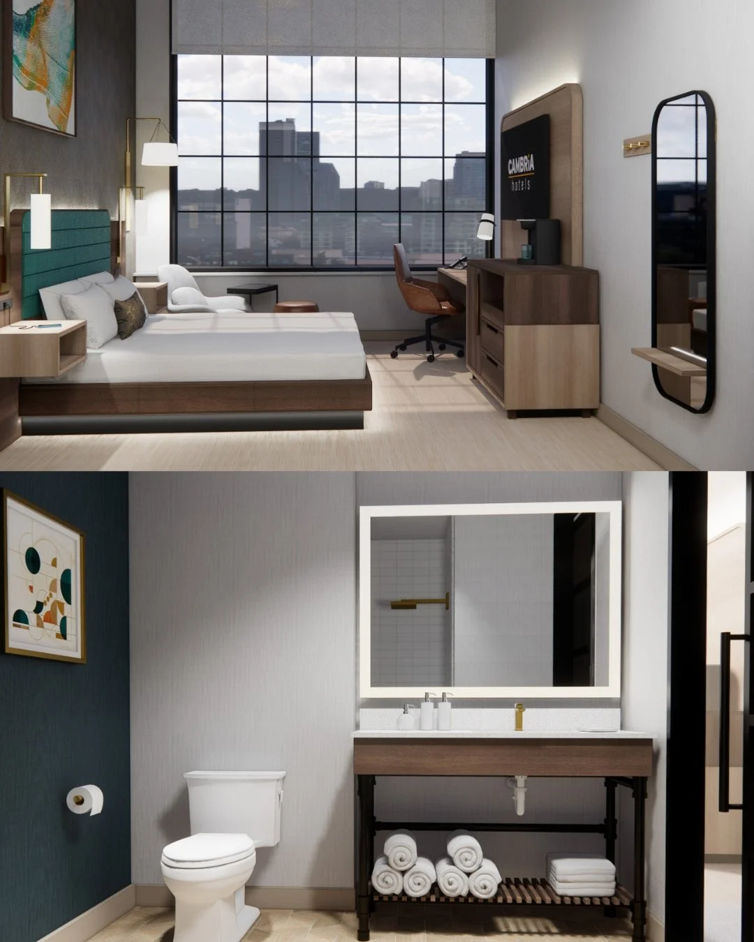 At Cambria Hotel East Boston, historic character is reimagined through a hospitality lens.

Originally a thriving shoe factory at the heart of an industrial neighborhood, this adaptive reuse project provided an opportunity to weave local history into