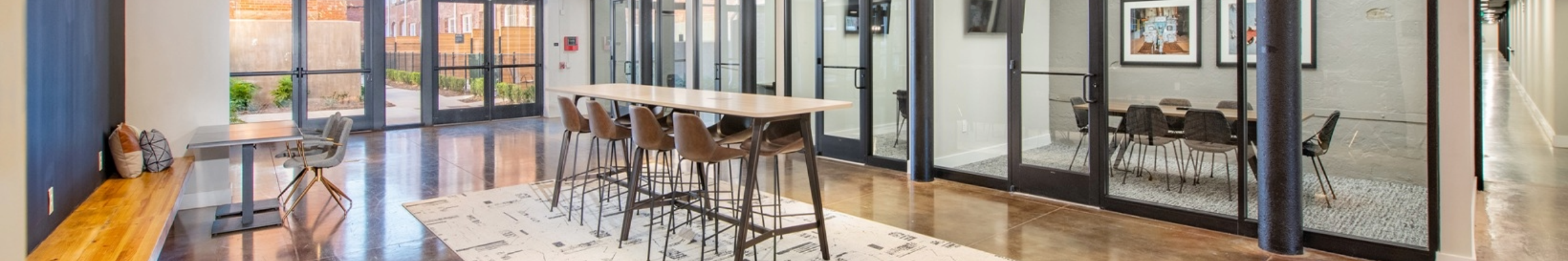 Public sitting area at revitalized mill property in South Carolina